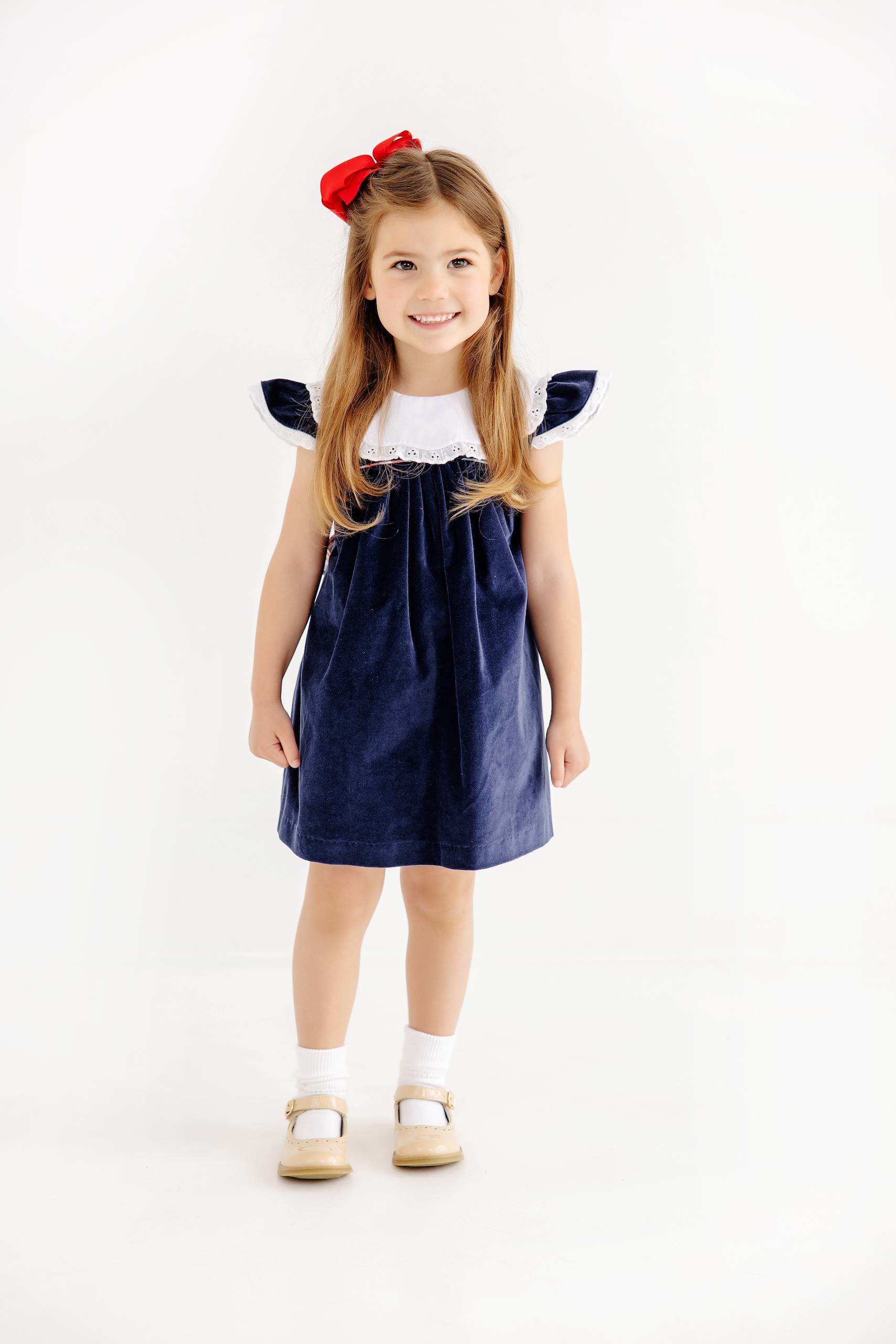 TBBC Franny Frock- Velveteen: Nantucket Navy/Worth Ave White/Covington Cottage Plaid