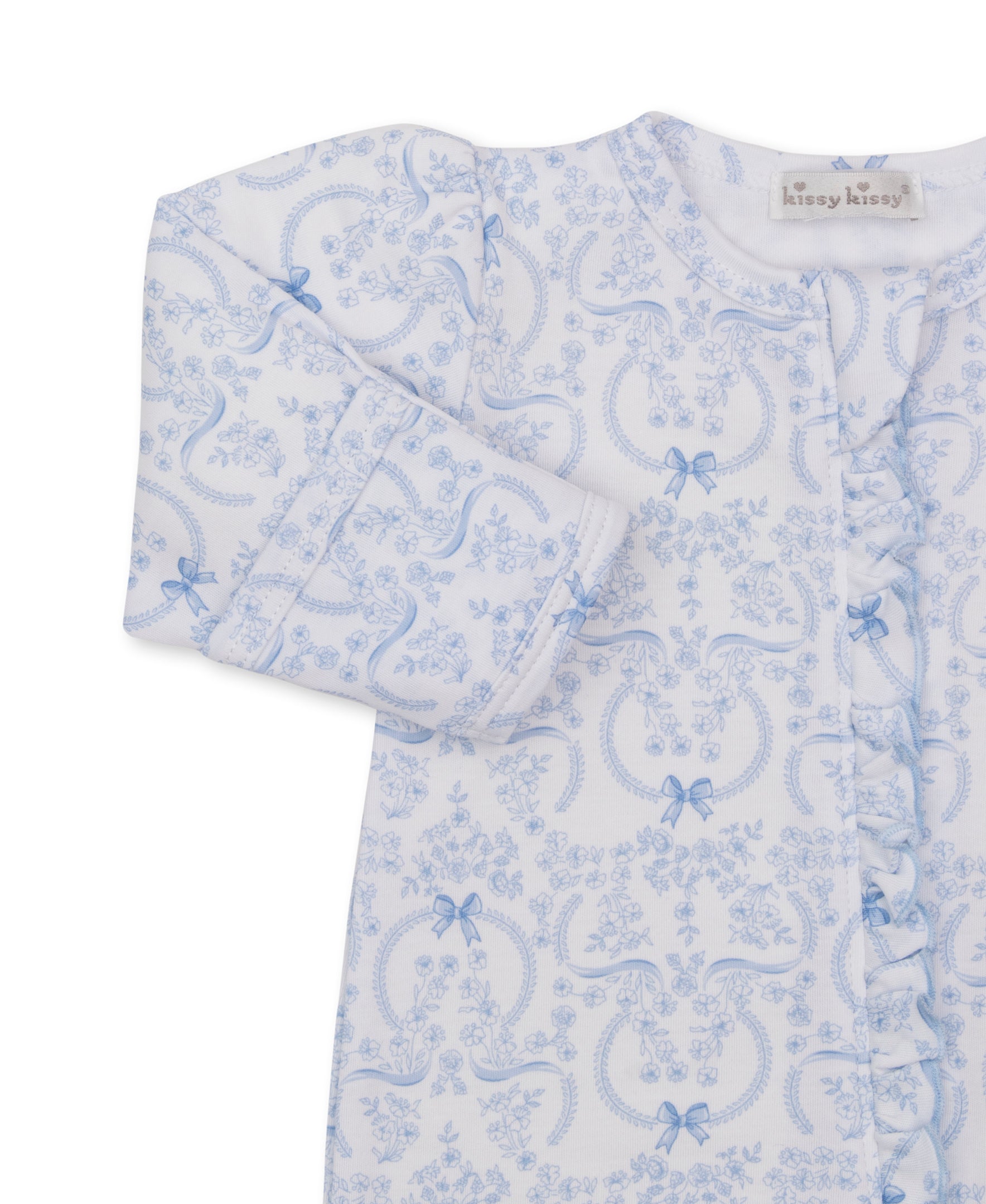 Delicate Blooms Zipper Footie: Light Blue