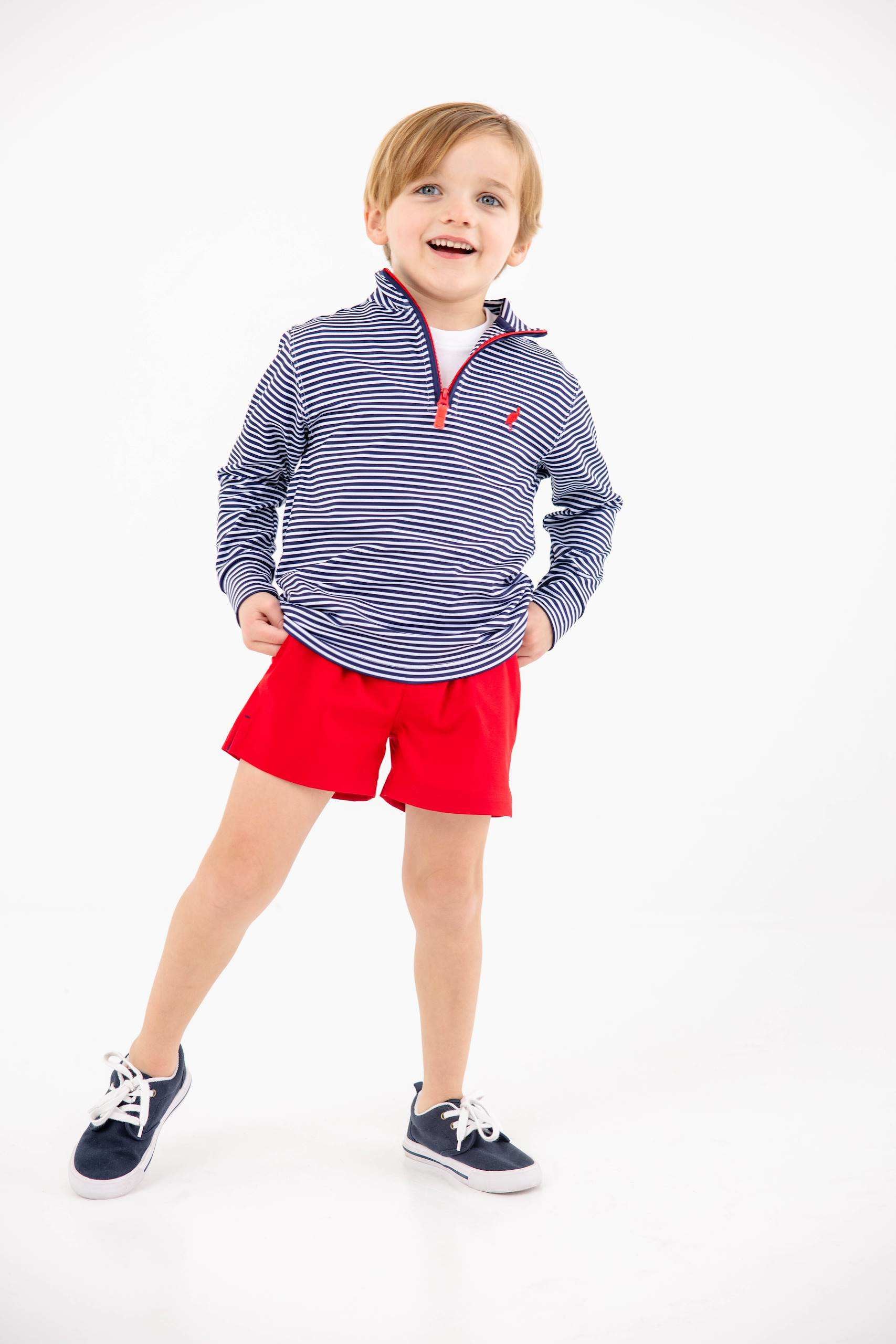 TBBC Prepletic™ Hayword Half Zip: Nantucket Navy Stripe/Richmond Red