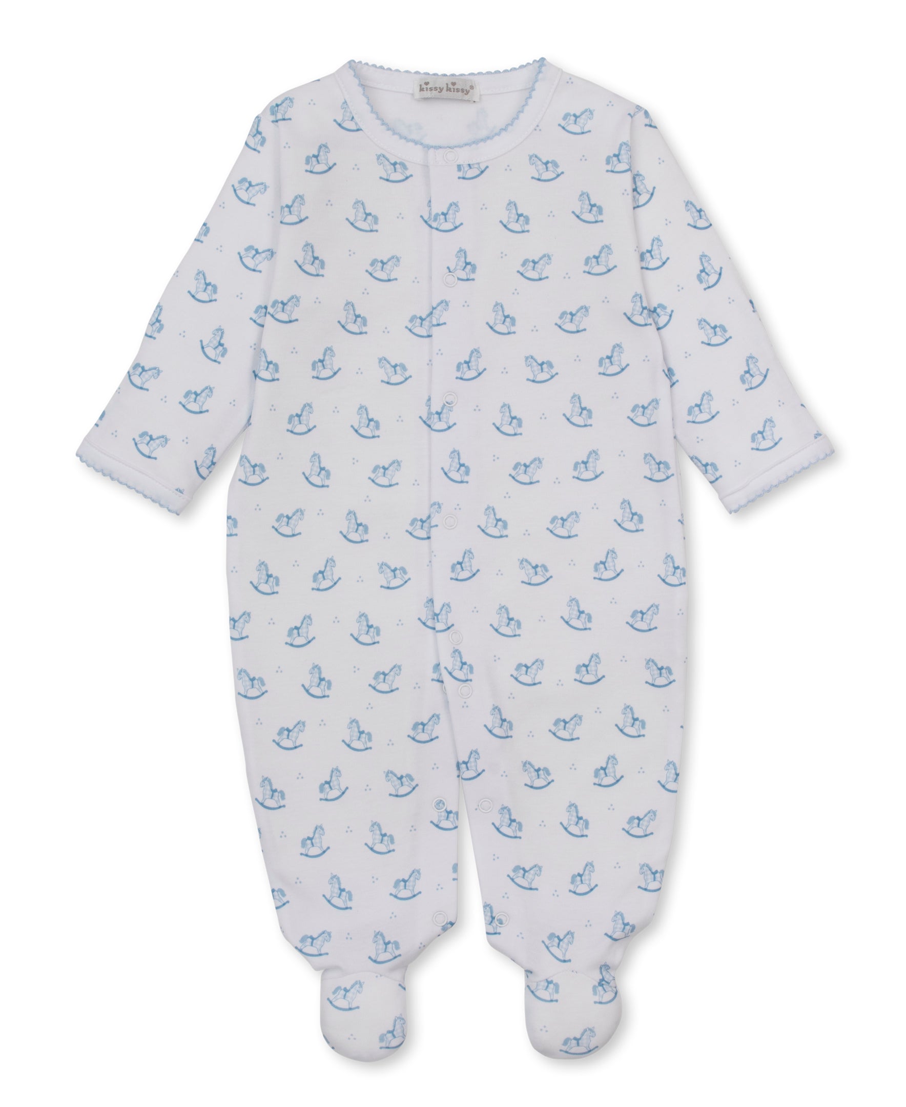 Gingham Rockers Print Snap Footie: Light Blue