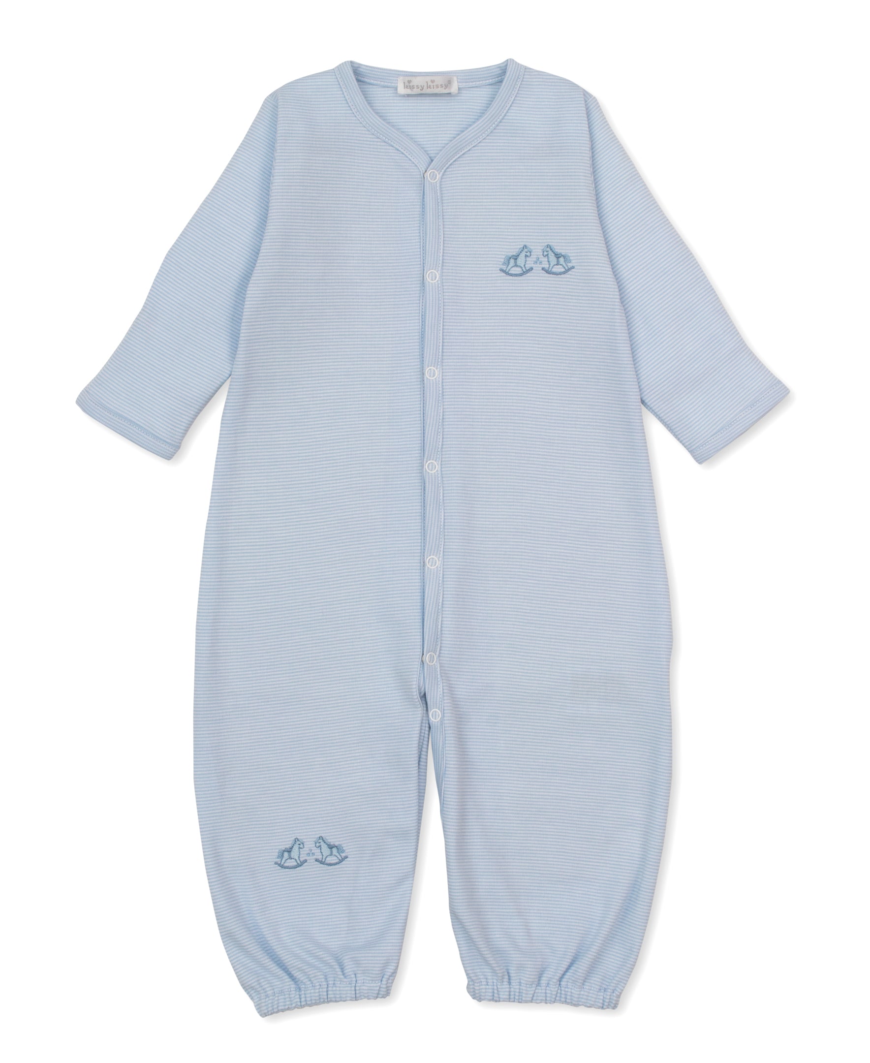 Gingham Rockers Embroidered Converter Gown: Light Blue