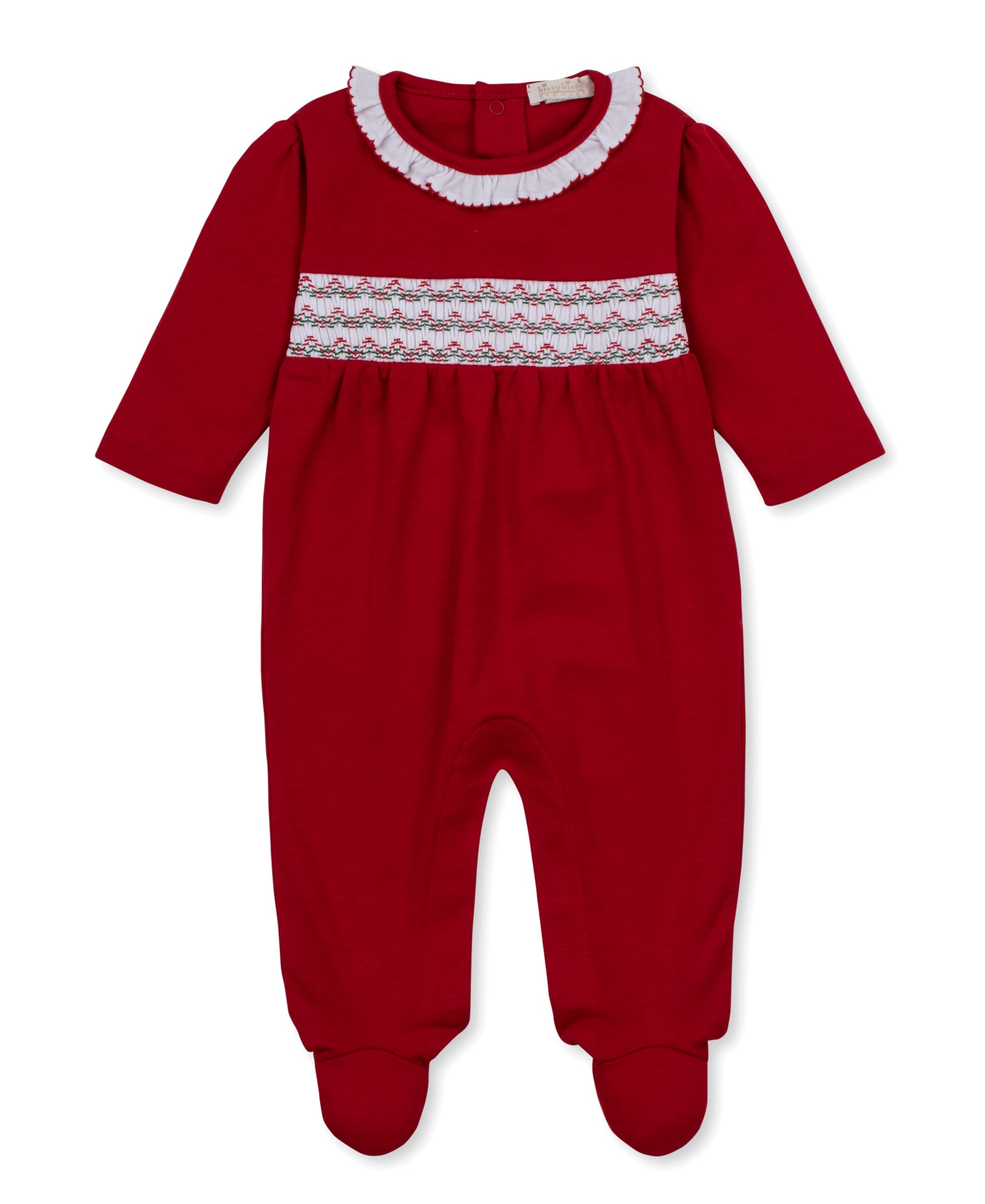 Christmas Red Ruffle Footie with Hand Smocking