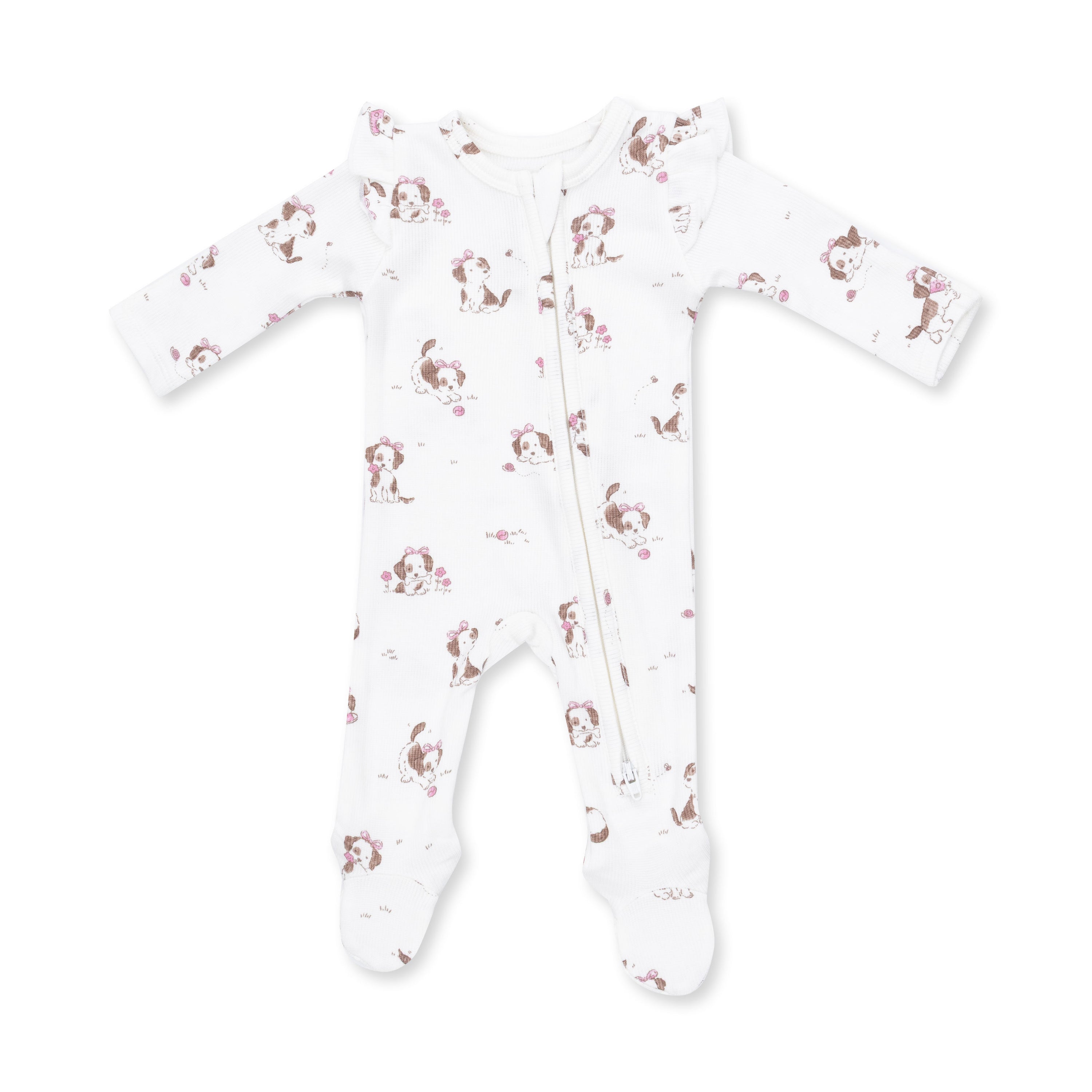 Explorer Puppy Pink 2 Way Ruffle Sleeve Zipper Footie