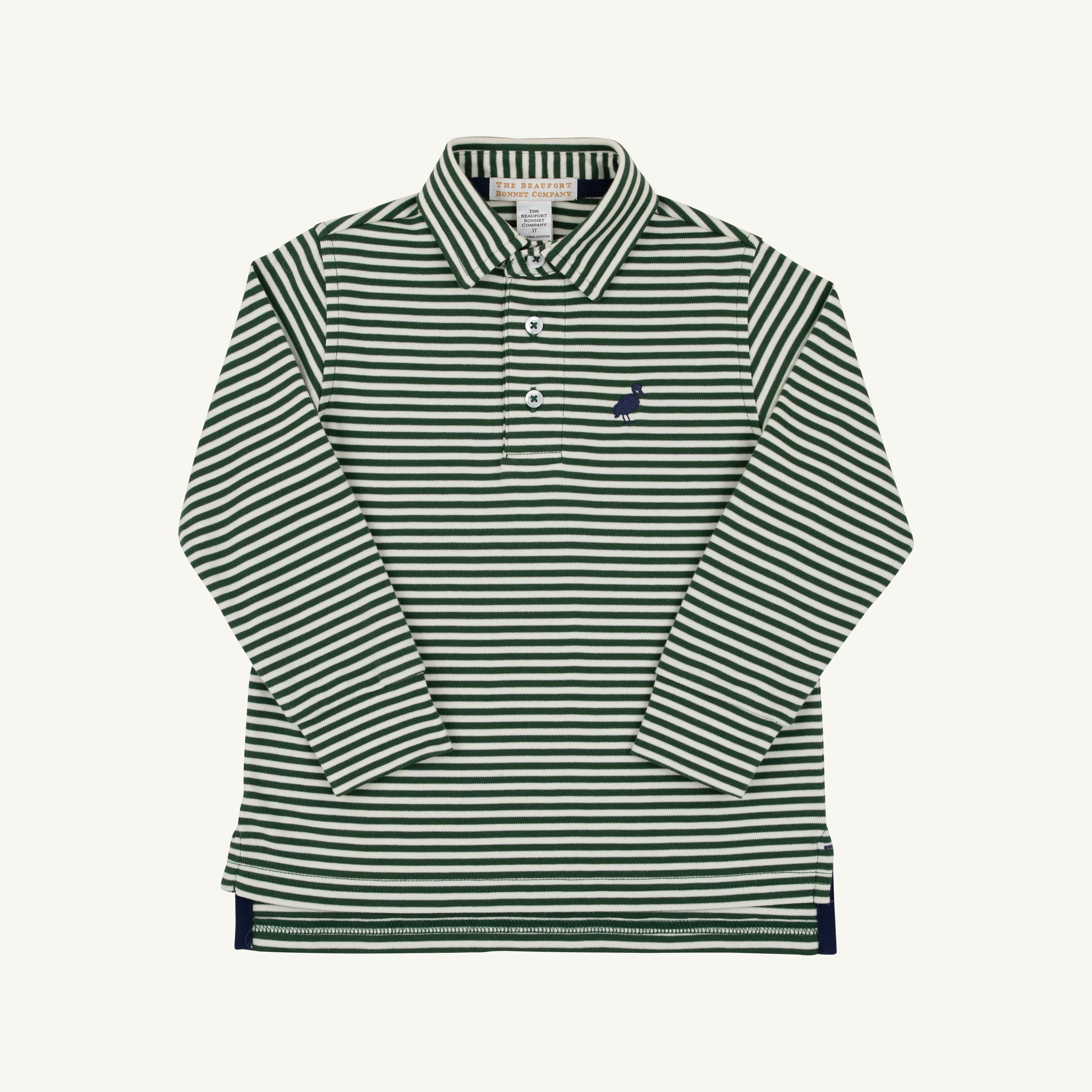 TBBC LS Prim And Proper Polo -pima: Grier Green Palmetto Pearl Stripe/Nantucket Navy