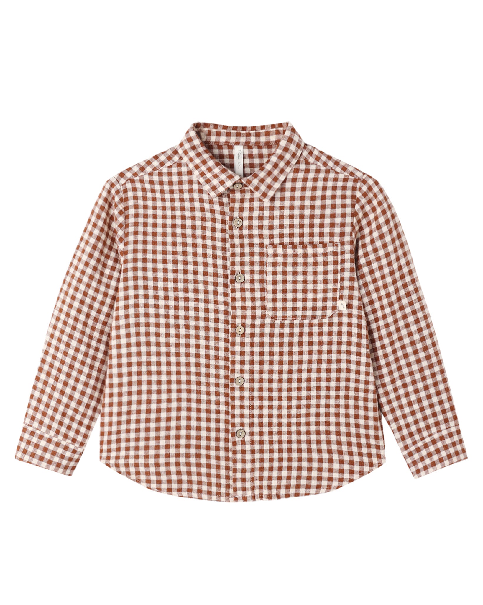 Collared Long Sleeve Buttondown Shirt: Brick Check
