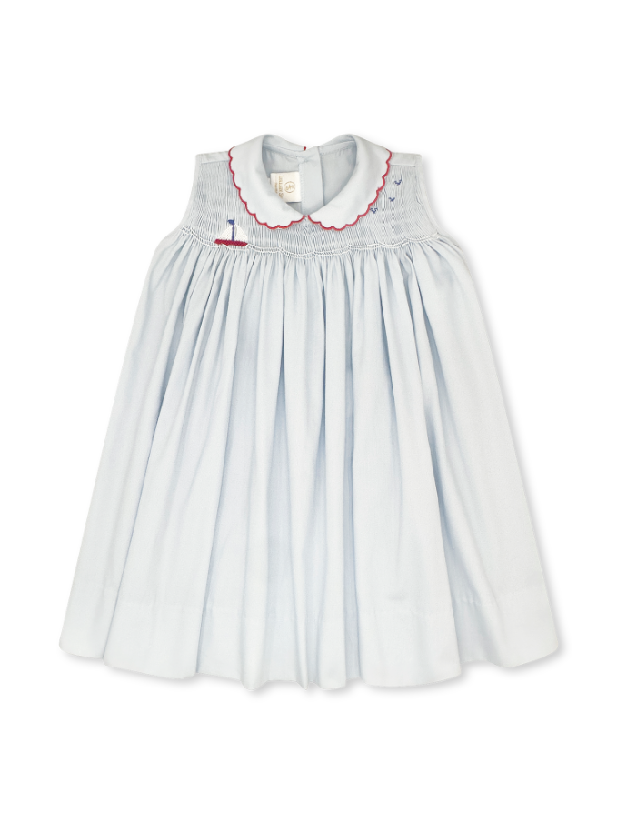 Ella Dress: Brentwood Blue with Sailboat Smocking