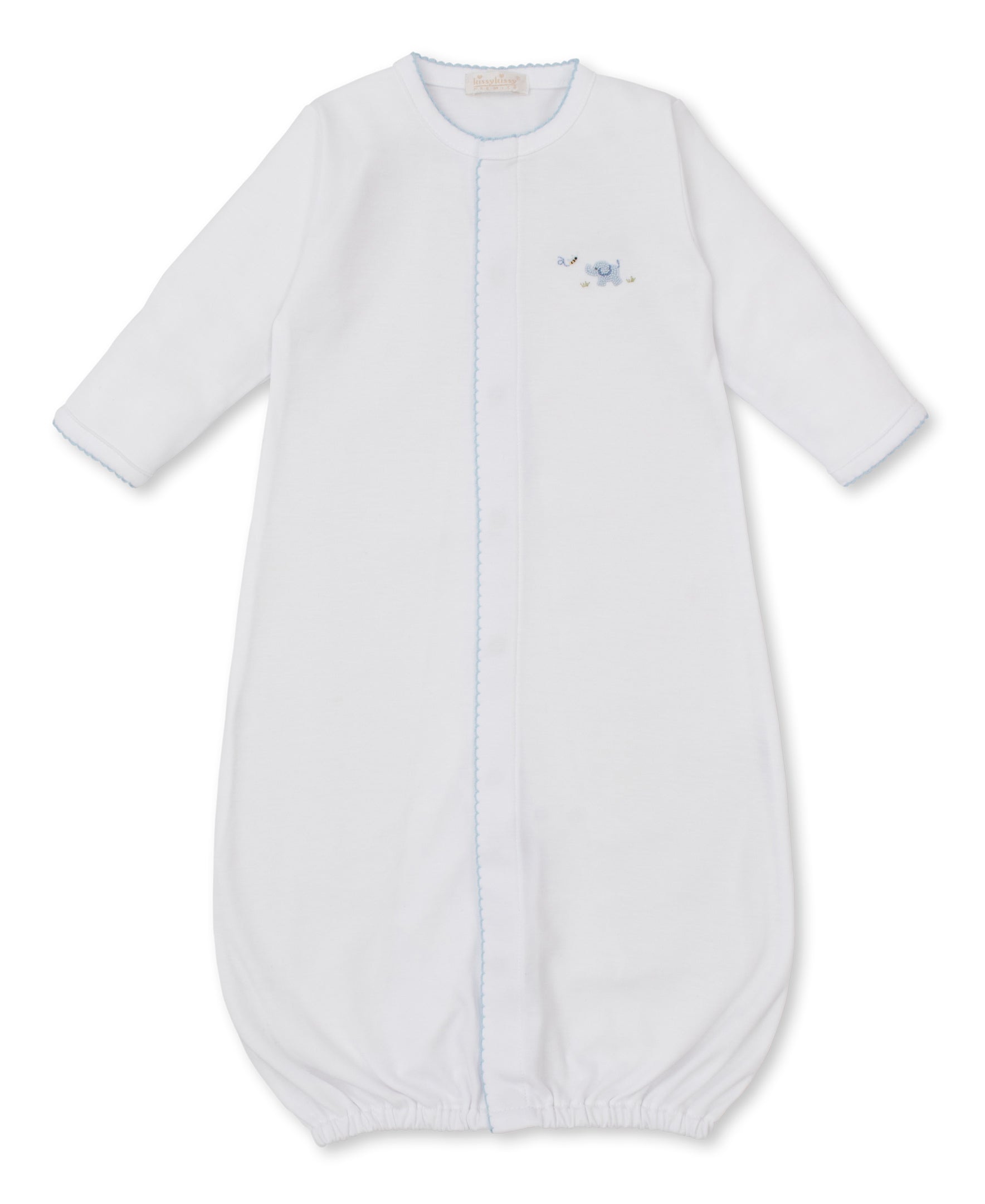 Premier Elephant Empire Embroidered Pima Converter Gown: White with Light Blue