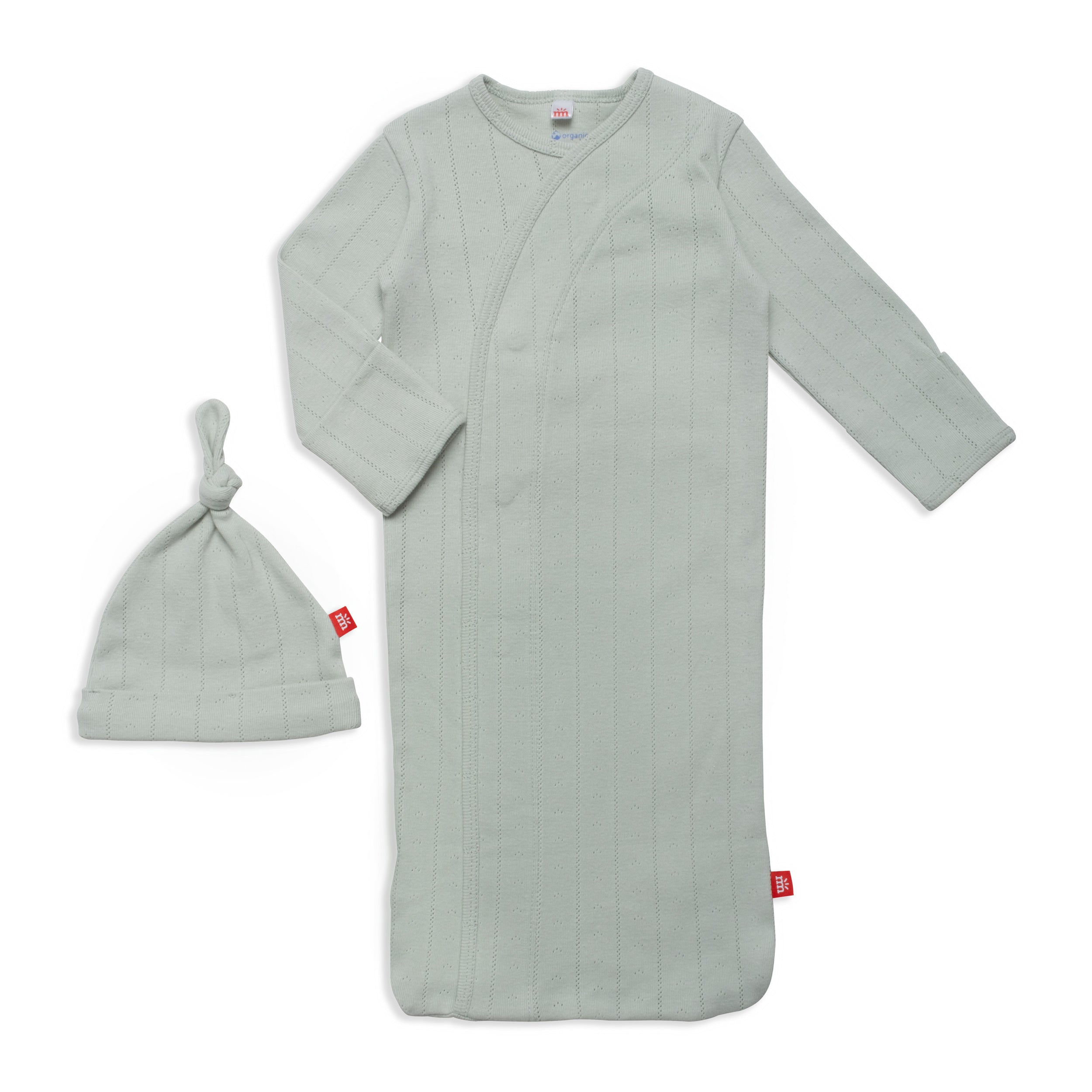 Love Lines Pointelle Magnetic Gown & Hat Set: Seagrass