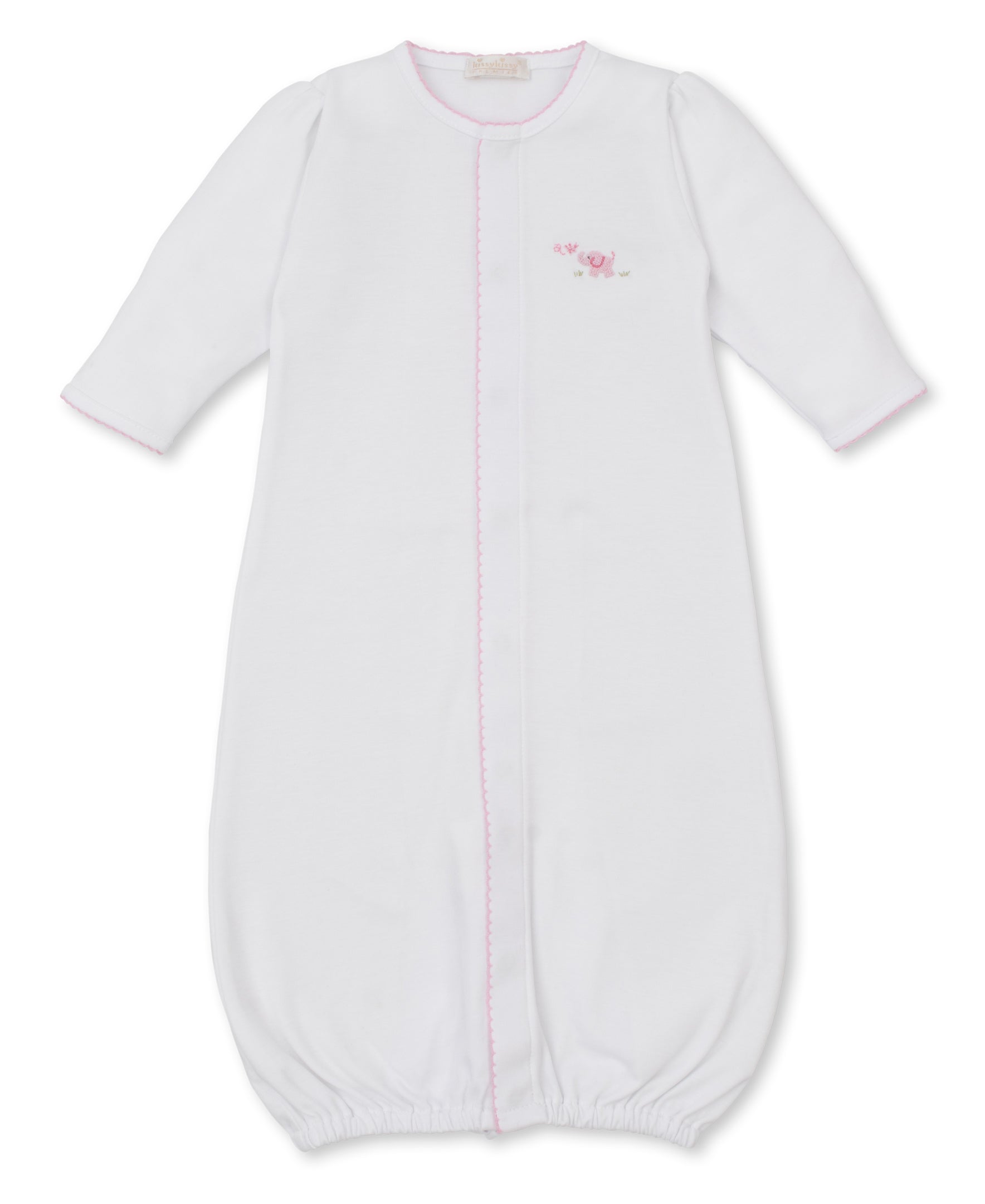 Premier Elephant Empire Embroidered Pima Converter Gown: White with Light Pink
