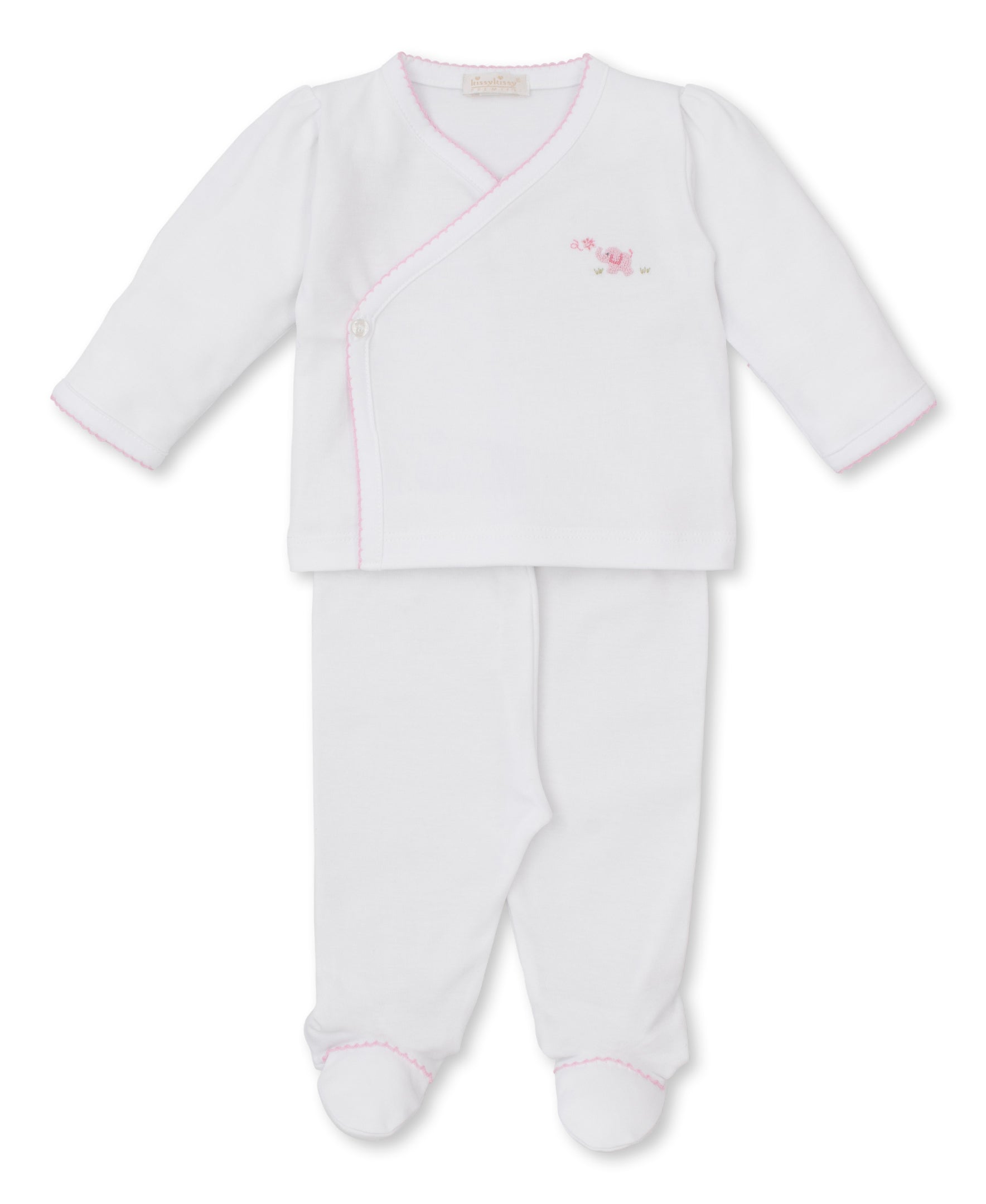 Premier Elephant Empire Embroidered Pima Footed Pant Set: White with Light Pink