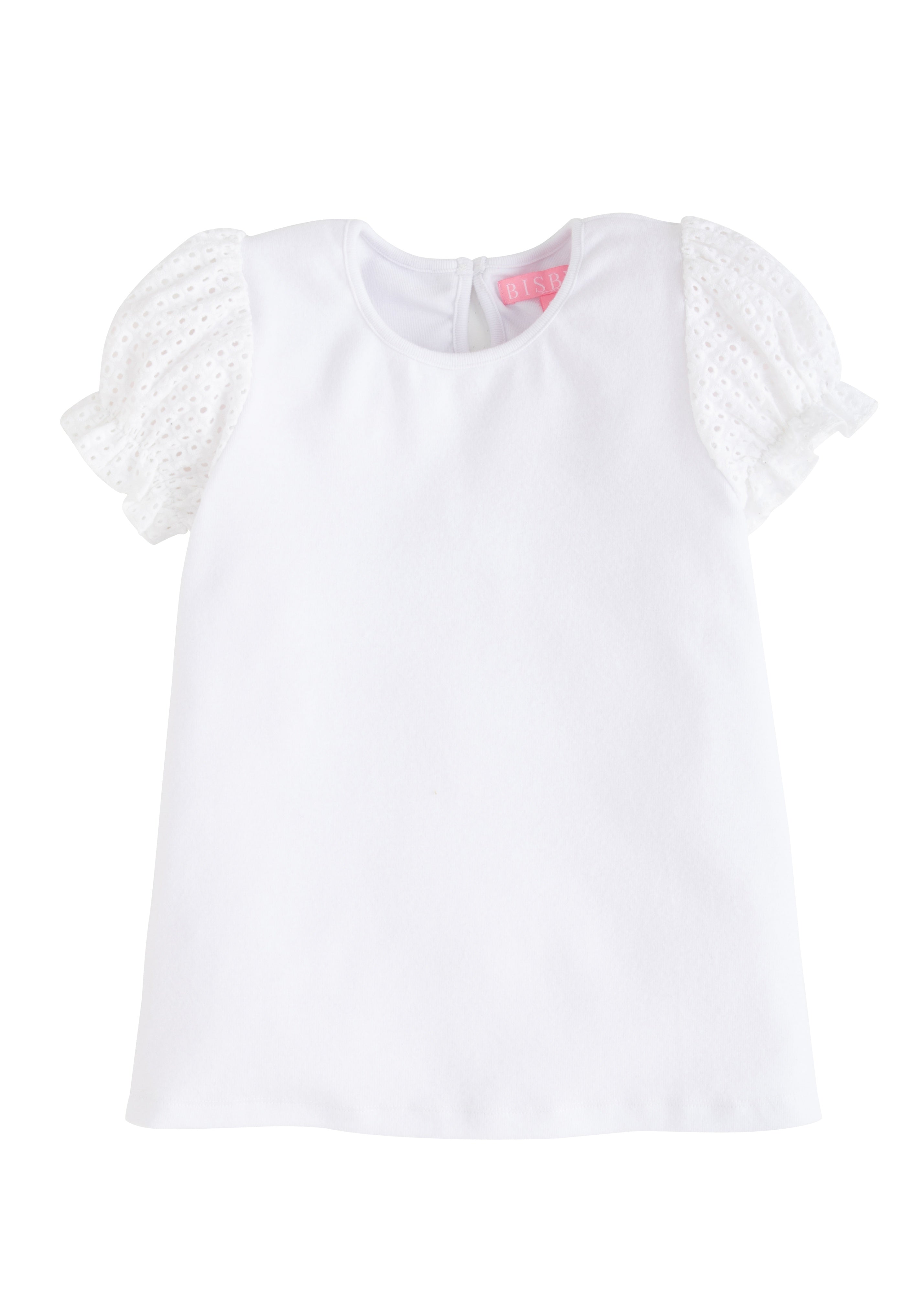 Girls Contrast Sleeve Tee: White Eyelet