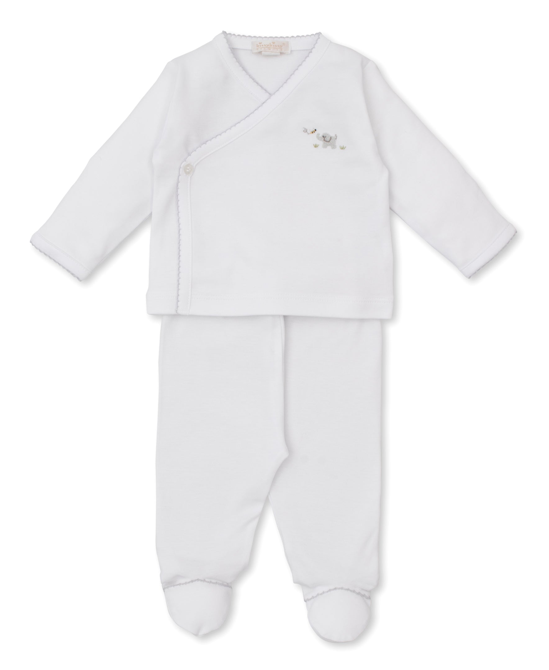 Premier Elephant Empire Embroidered Pima Footed Pant Set: White with Silver