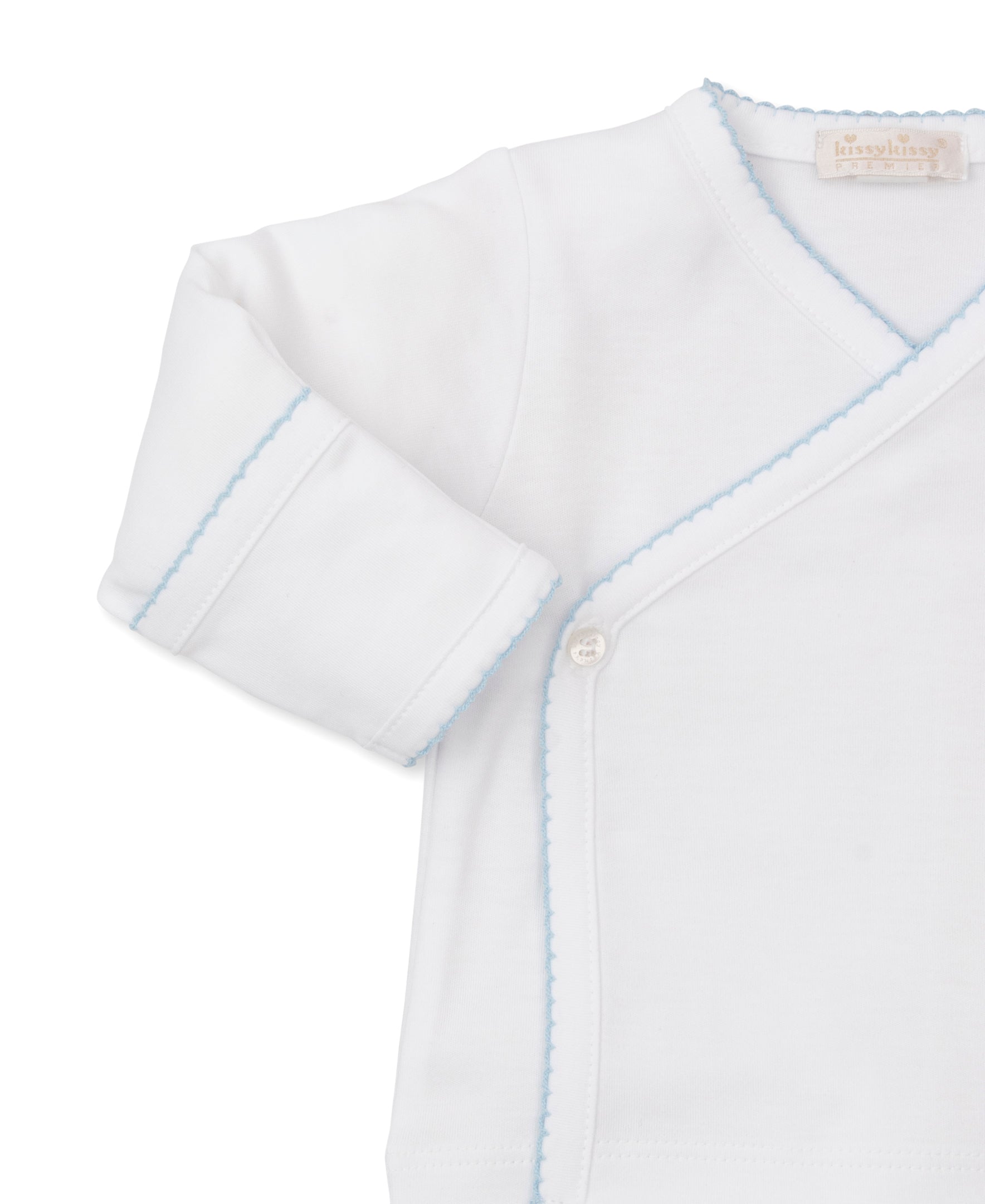 Premier Elephant Empire Embroidered Pima Footed Pant Set: White with Light Blue