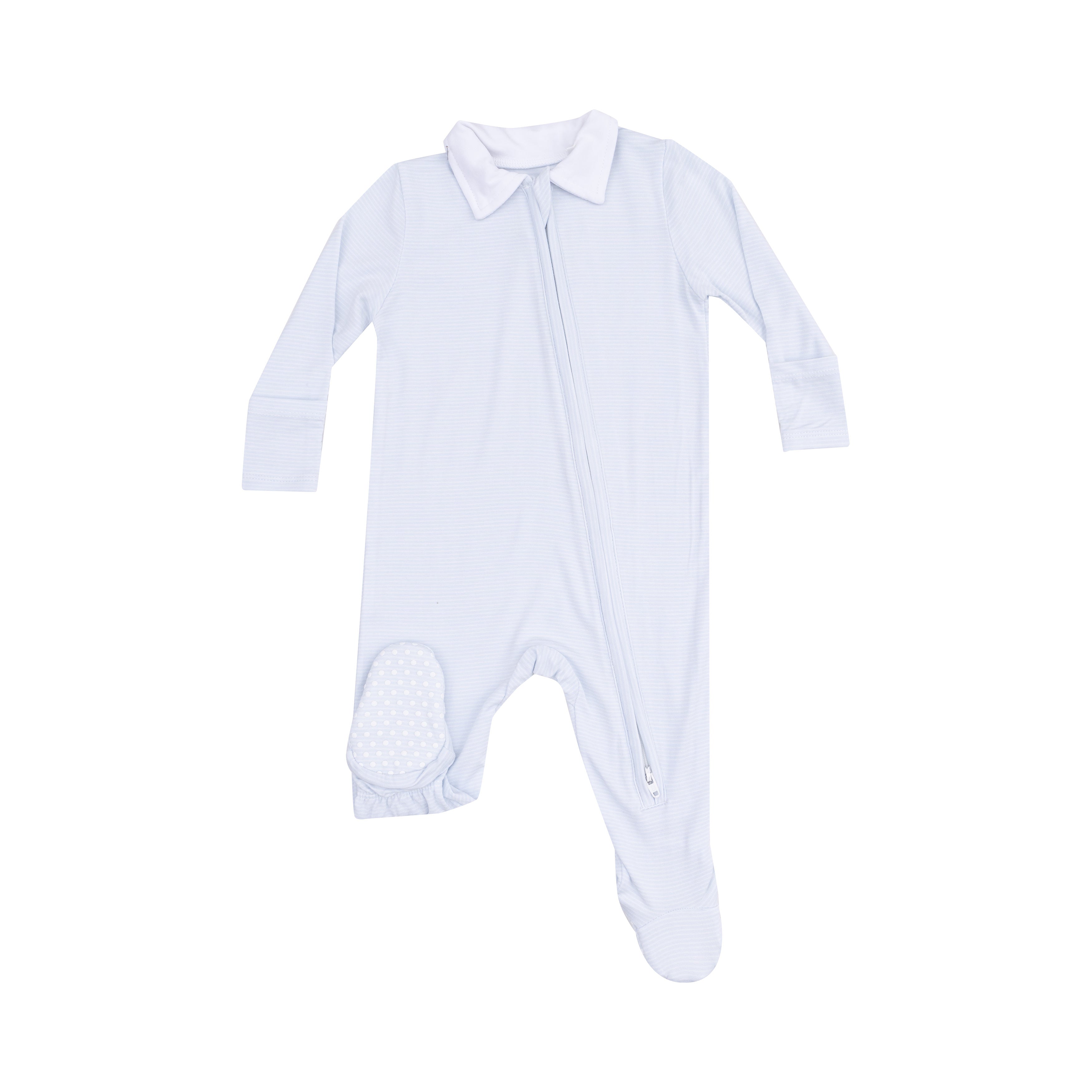 Blue Stripe Classic 2-Way Zipper Footie with Polo Collar