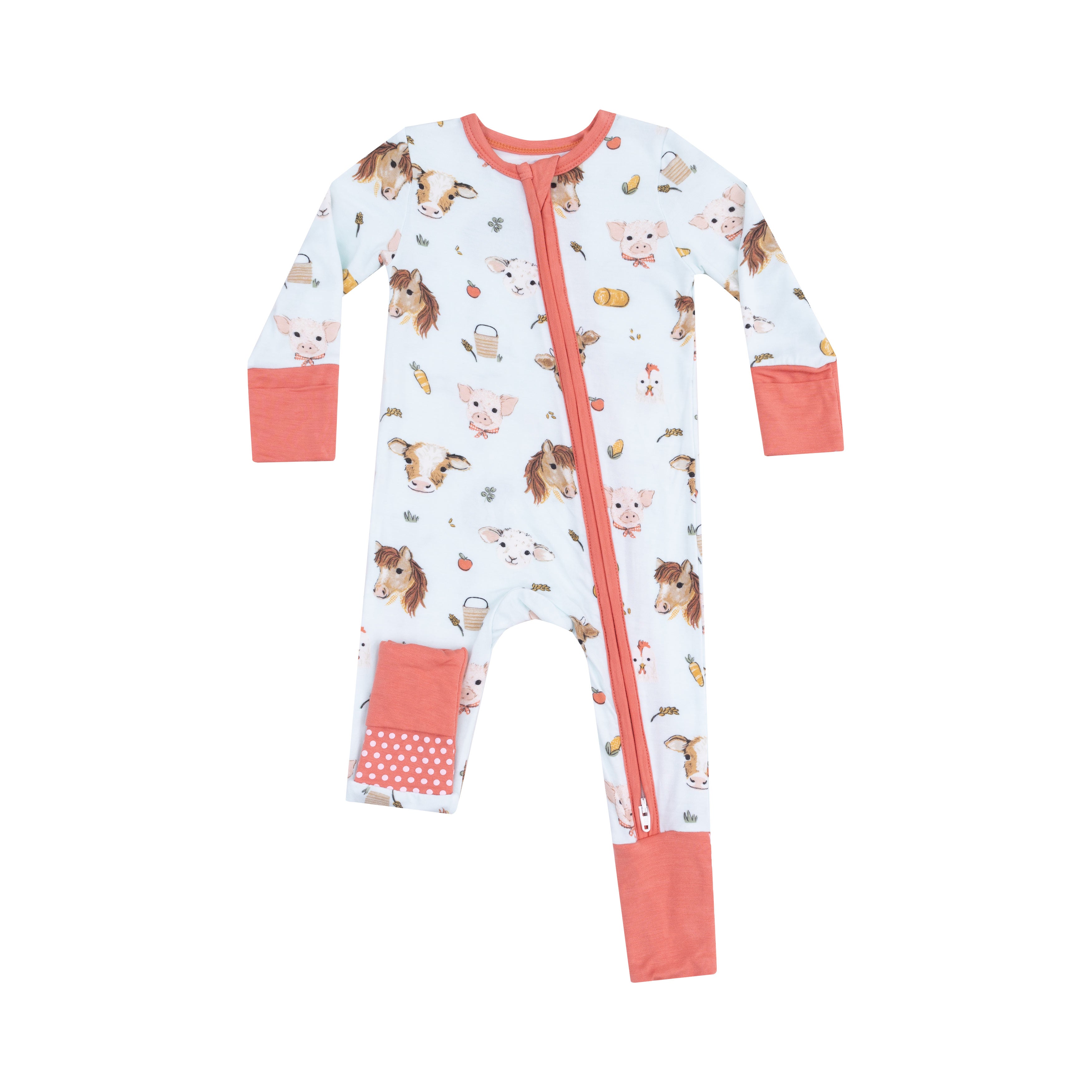 Vintage Animal Faces 2-Way Zipper Romper: Blue