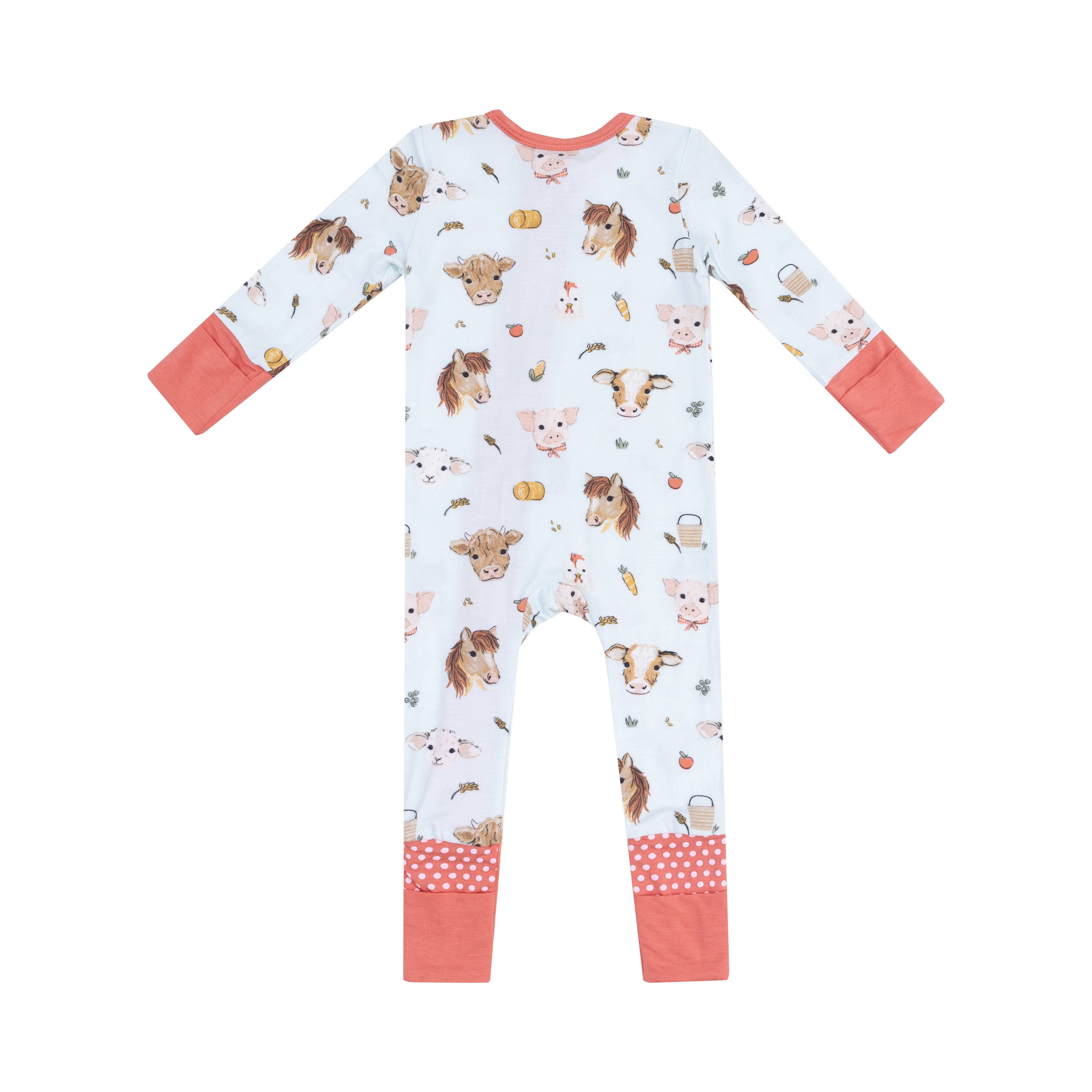 Vintage Animal Faces 2-Way Zipper Romper: Blue