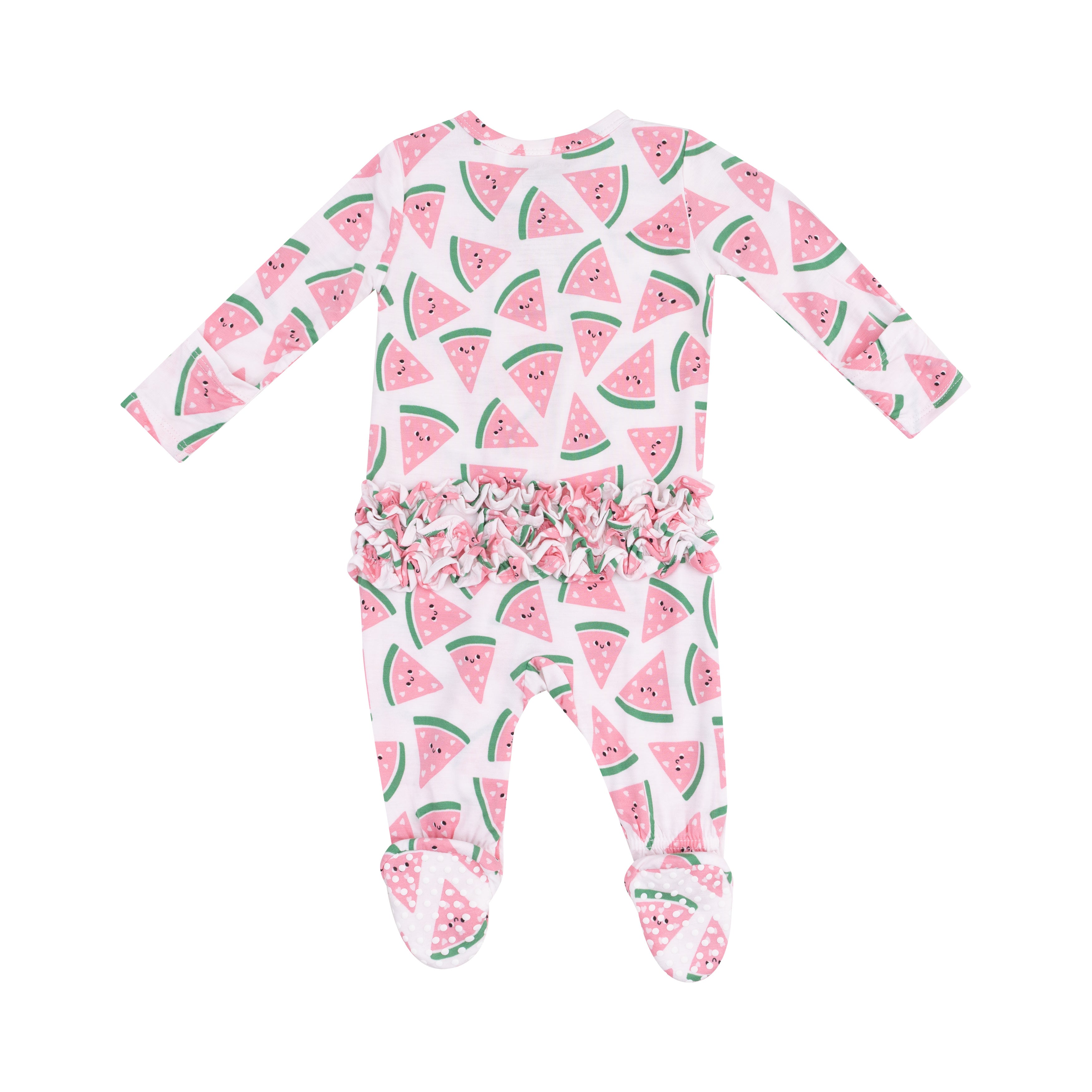 Watermelon Hearts Ruffle Back 2-Way Zipper Footie