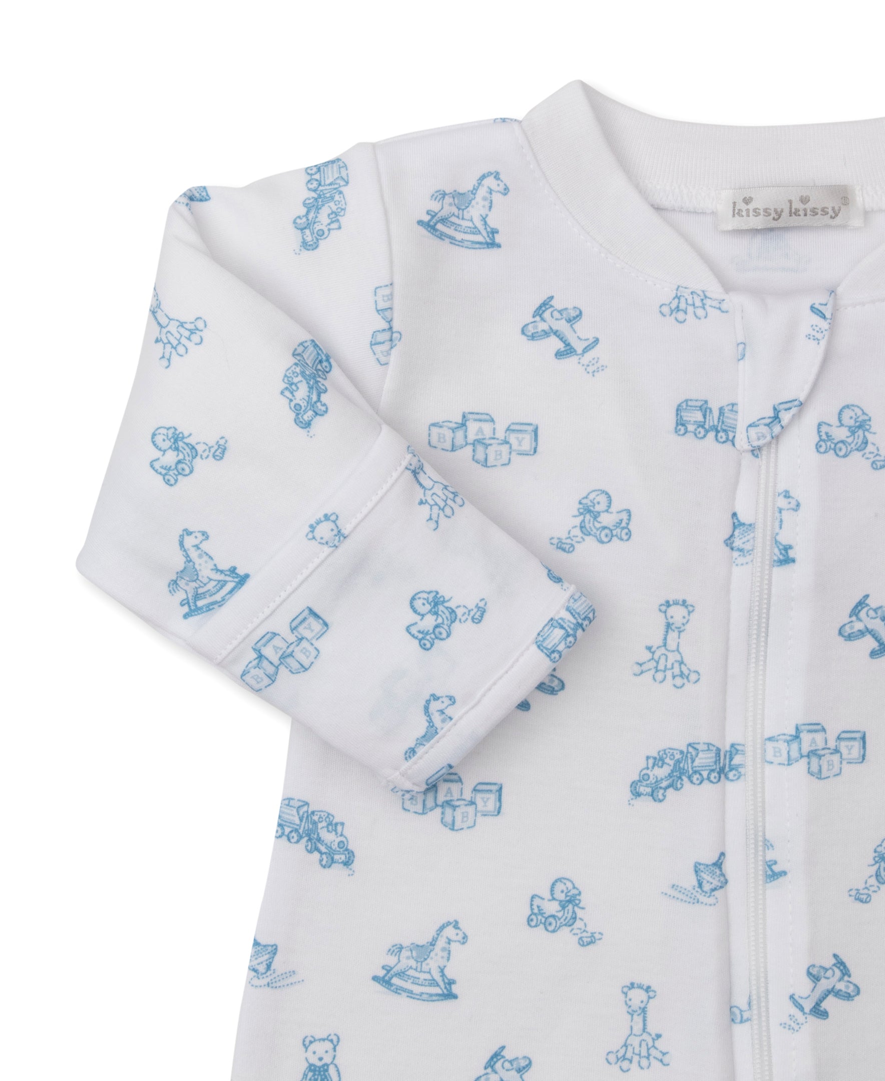 Vintage Toy Treasures Printed Zipper Footie: Light Blue