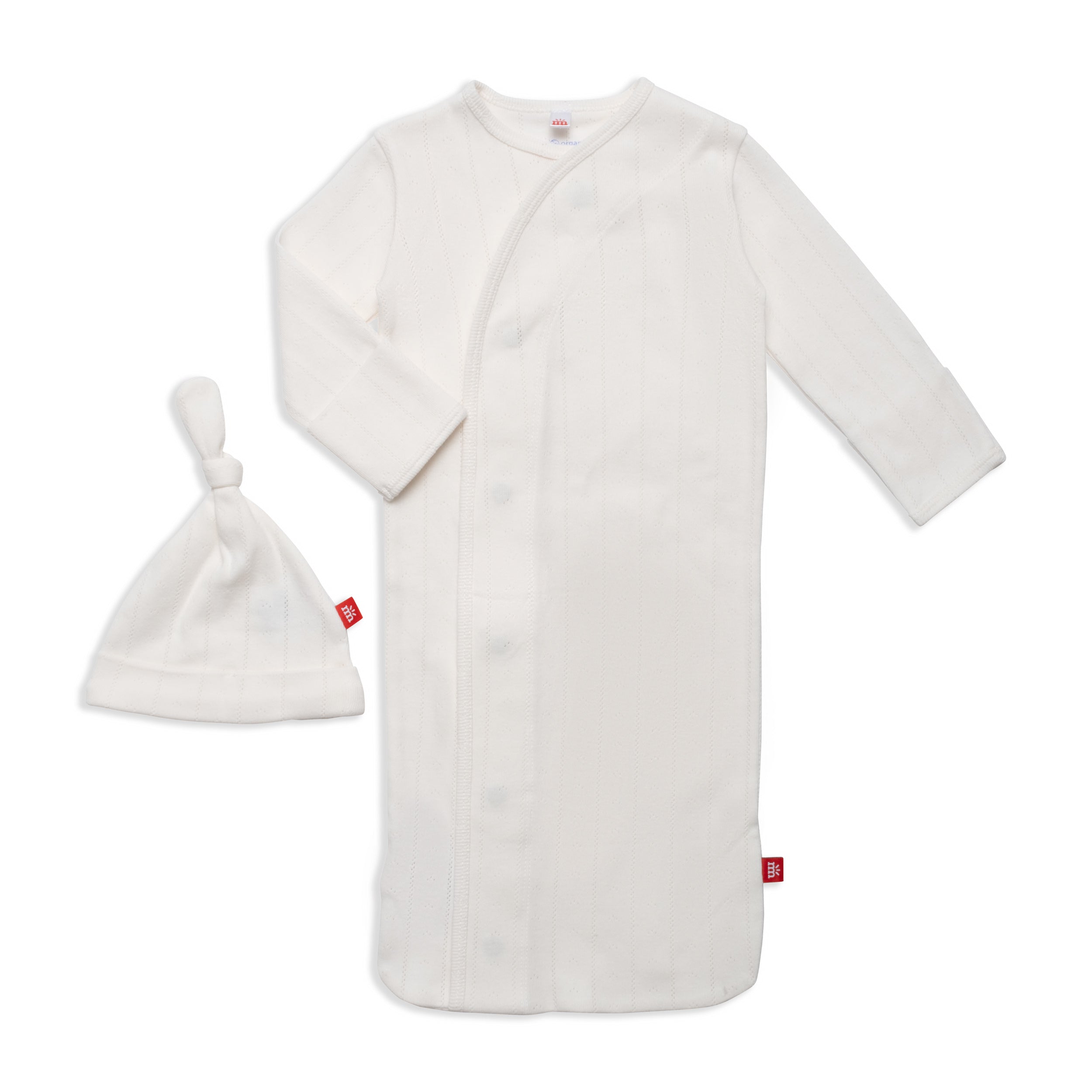 Love Lines Pointelle Magnetic Gown & Hat Set: Tofu