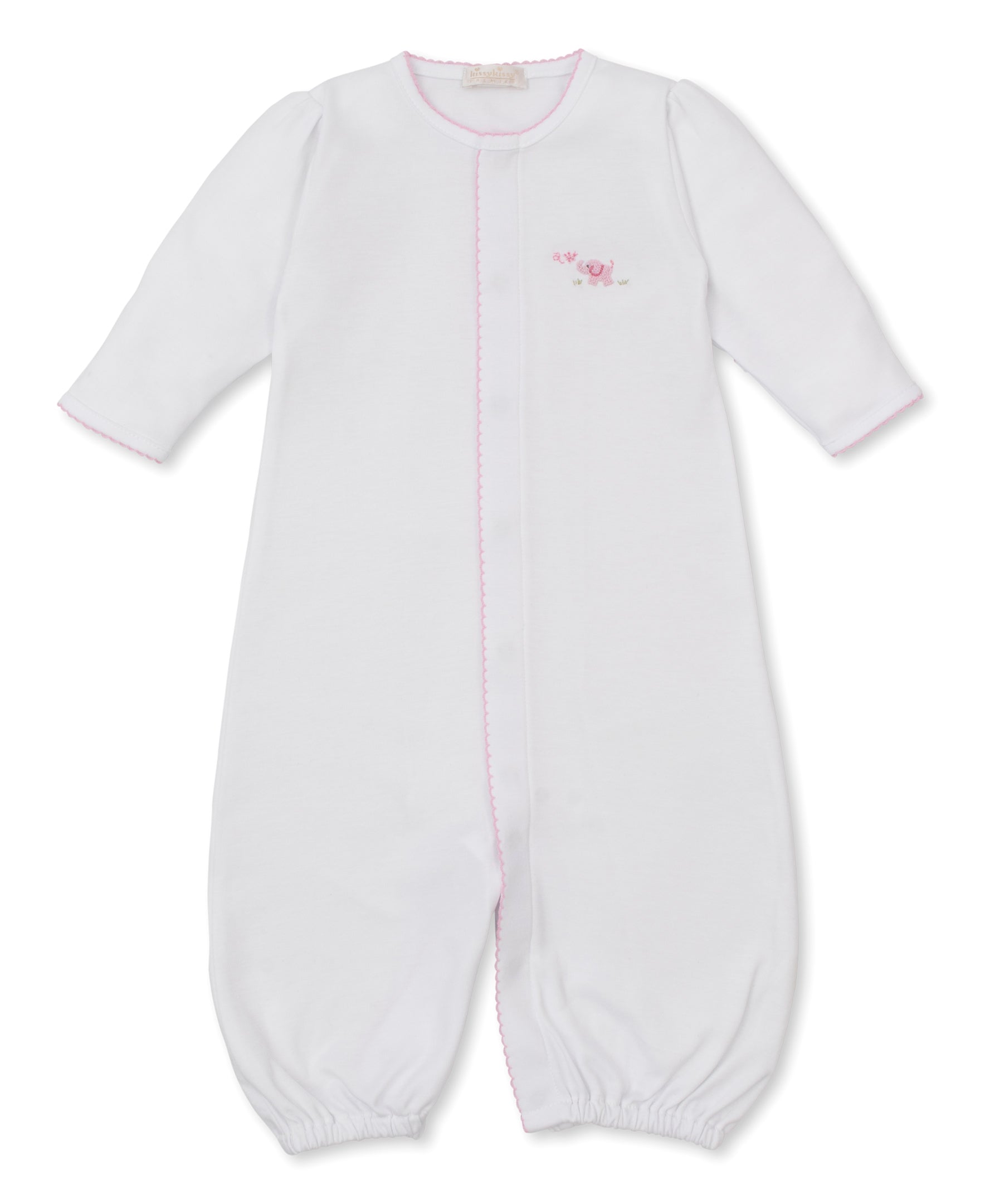Premier Elephant Empire Embroidered Pima Converter Gown: White with Light Pink