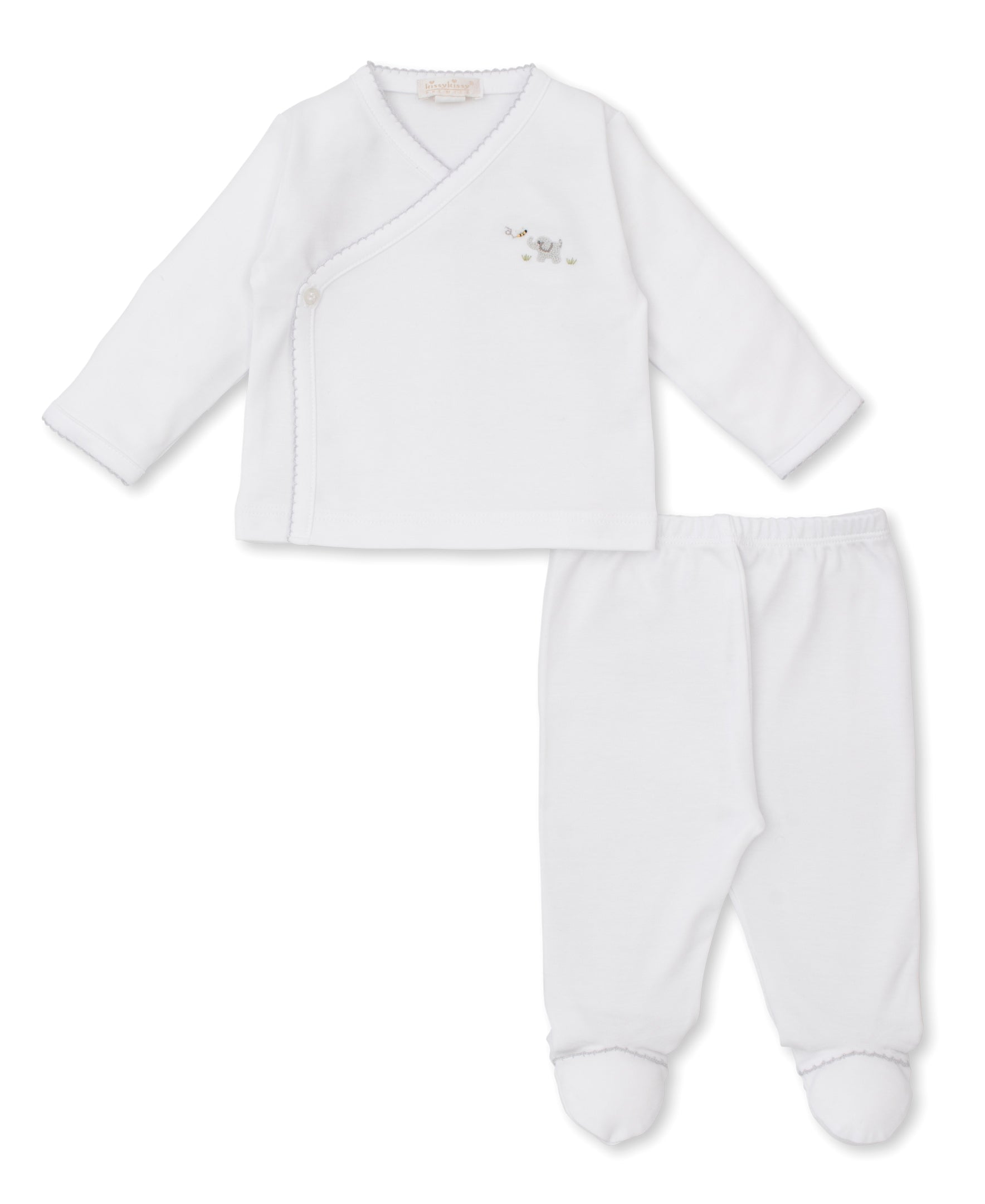 Premier Elephant Empire Embroidered Pima Footed Pant Set: White with Silver