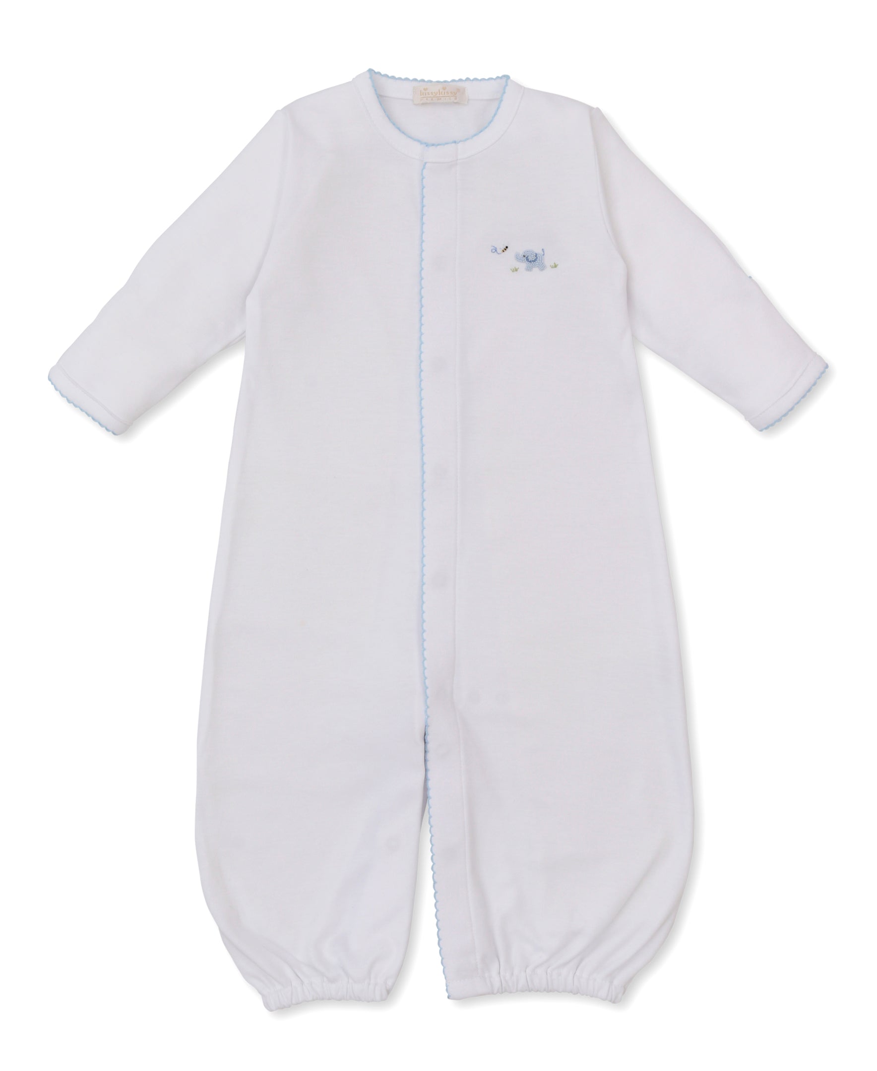 Premier Elephant Empire Embroidered Pima Converter Gown: White with Light Blue
