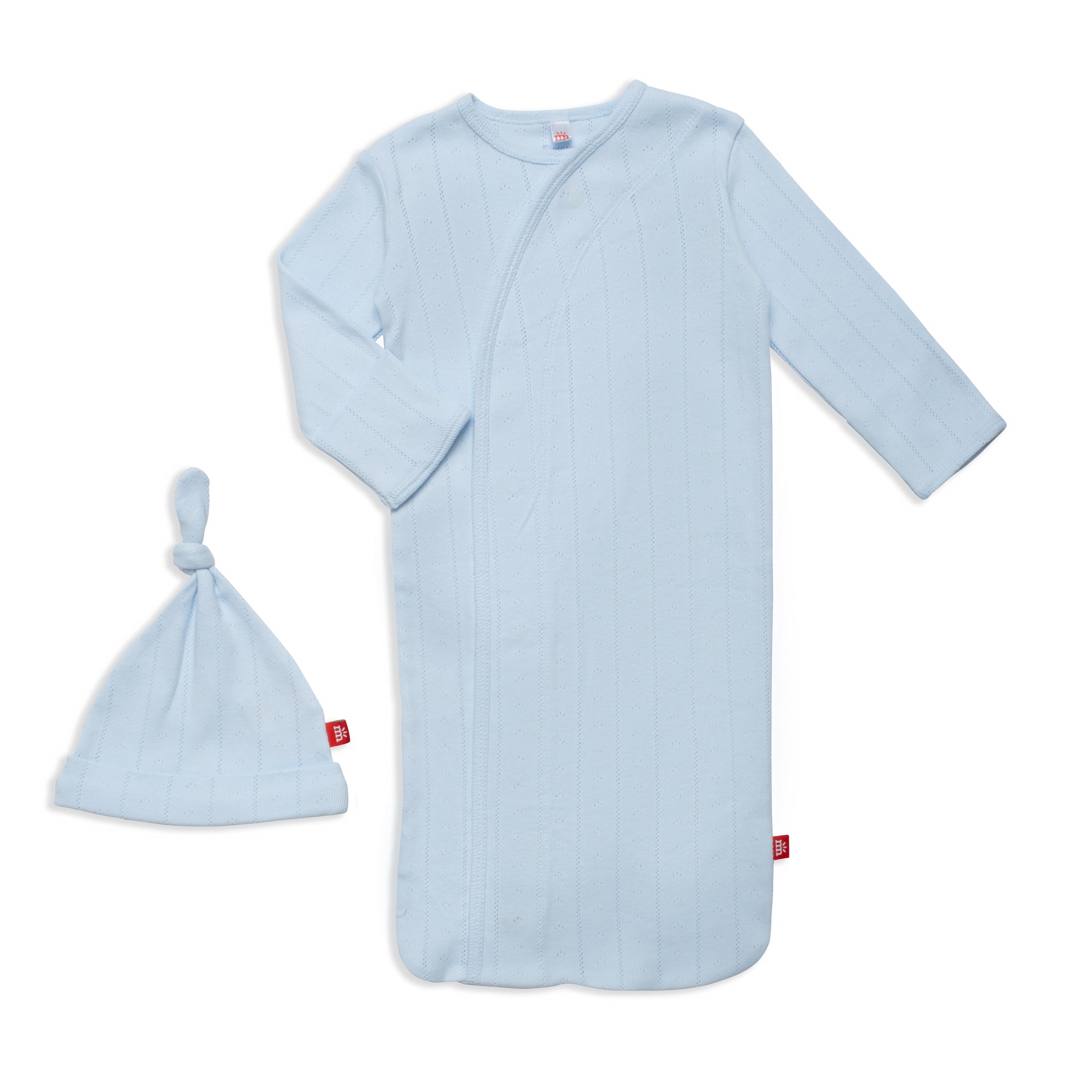 Love Lines Pointelle Magnetic Gown & Hat Set: Light Blue