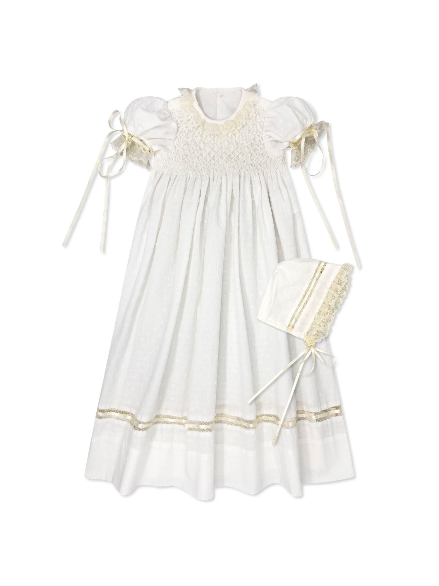 Margaret Daygown: Blessings White with Ecru Trim