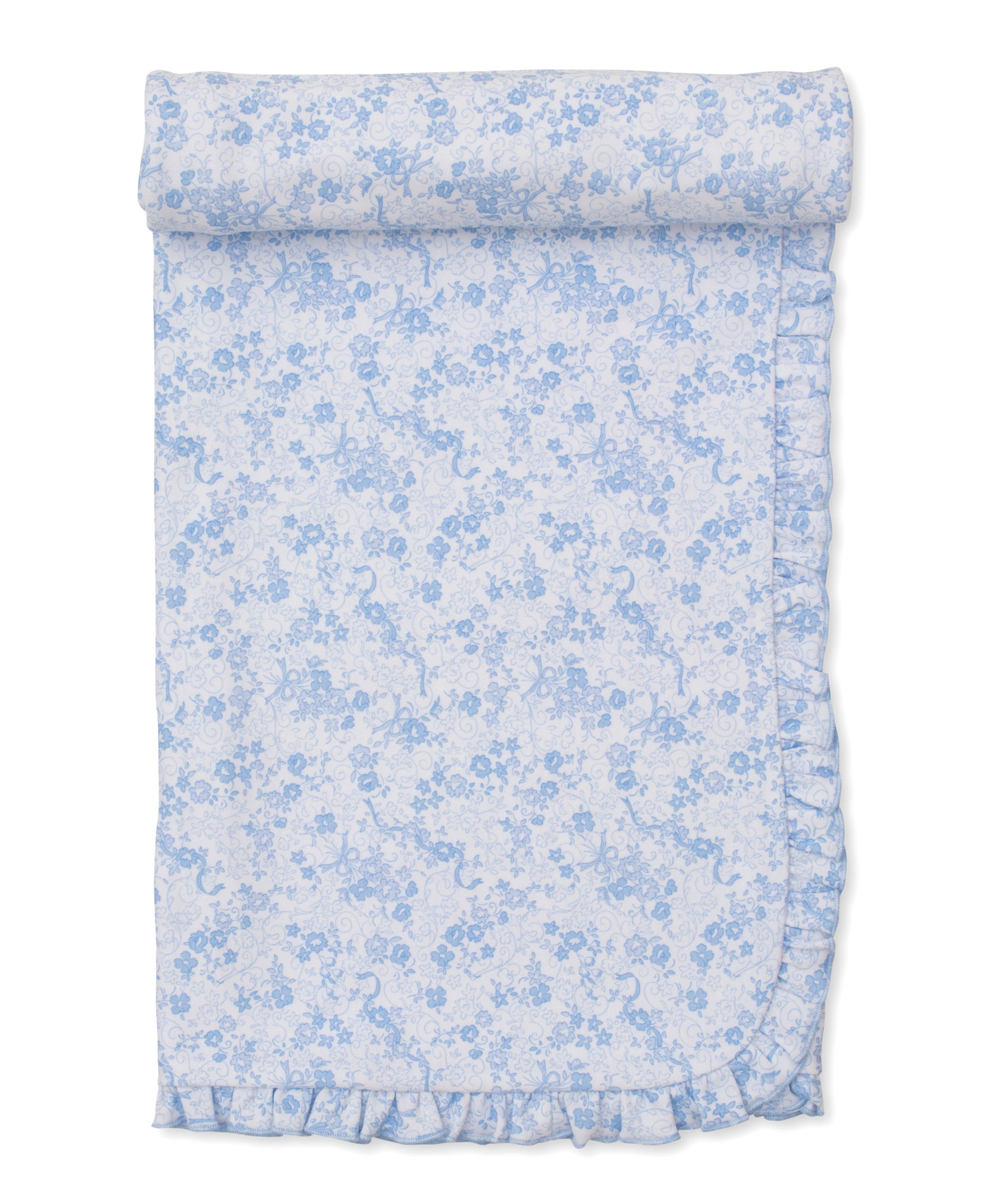Old English Roses Ruffle Blanket: Light Blue