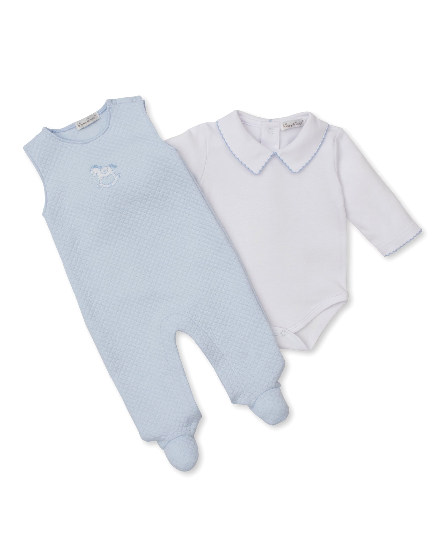 Riding Rockers Jacquard Overall Set: Light Blue