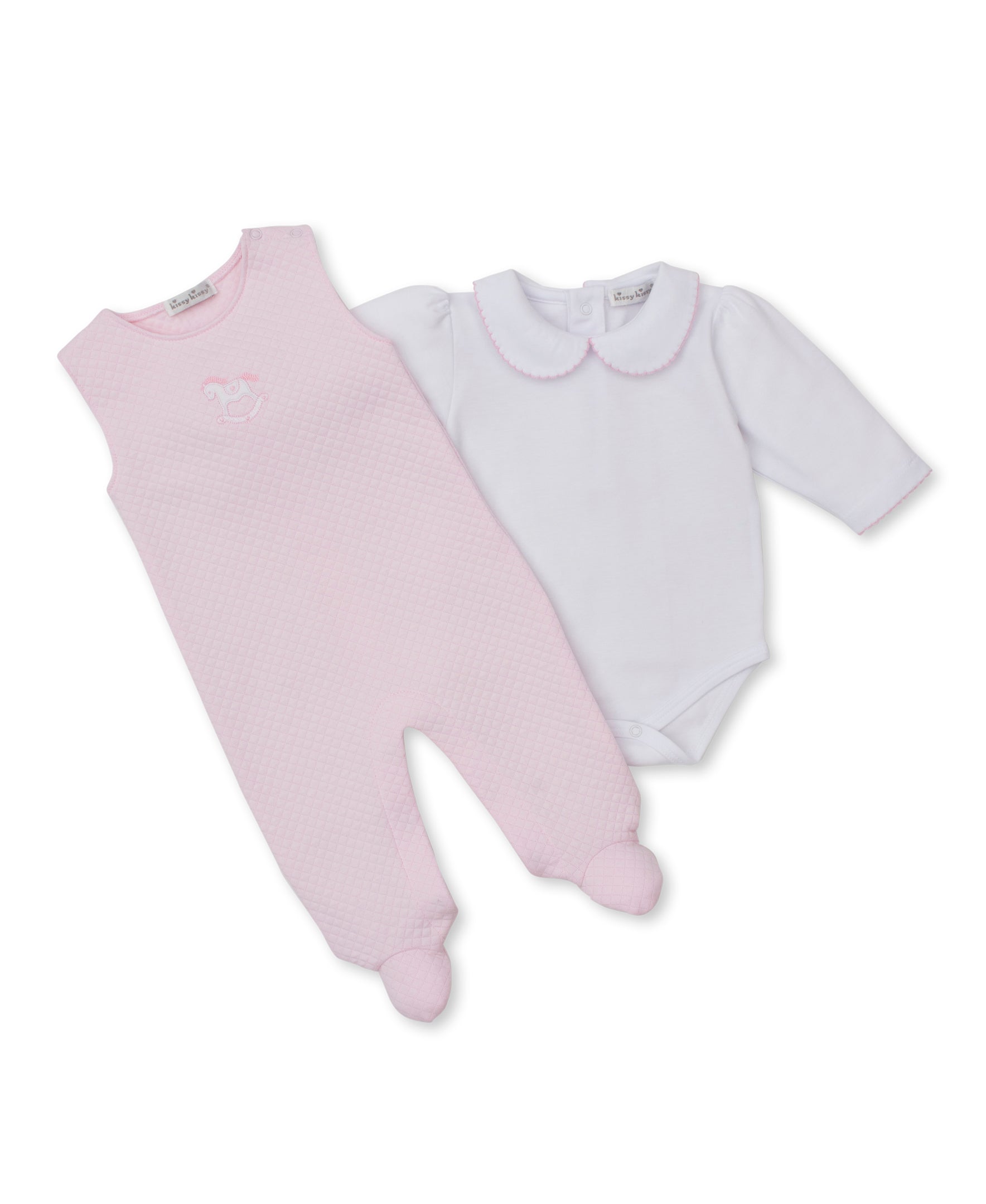 Riding Rockers Jacquard Overall Set: Light Pink