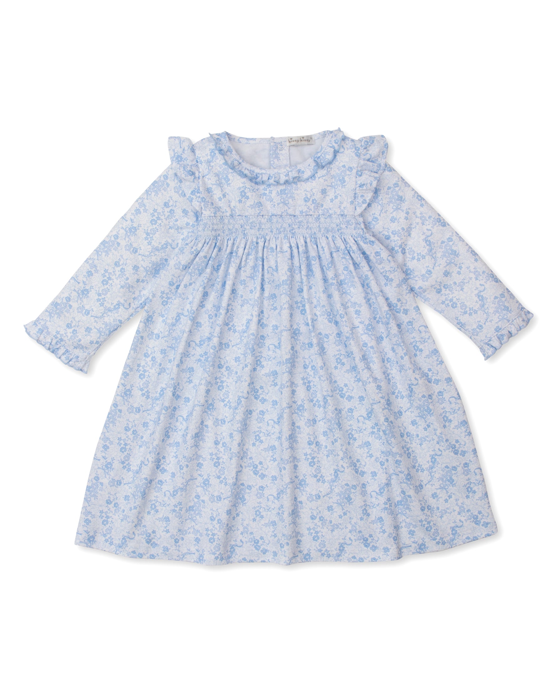Old English Roses Smocked Dress: Light Blue
