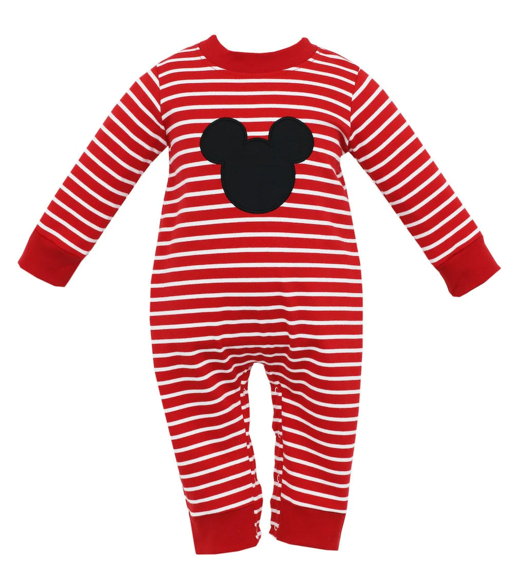 Mickey Red Stripe Knit Long Romper