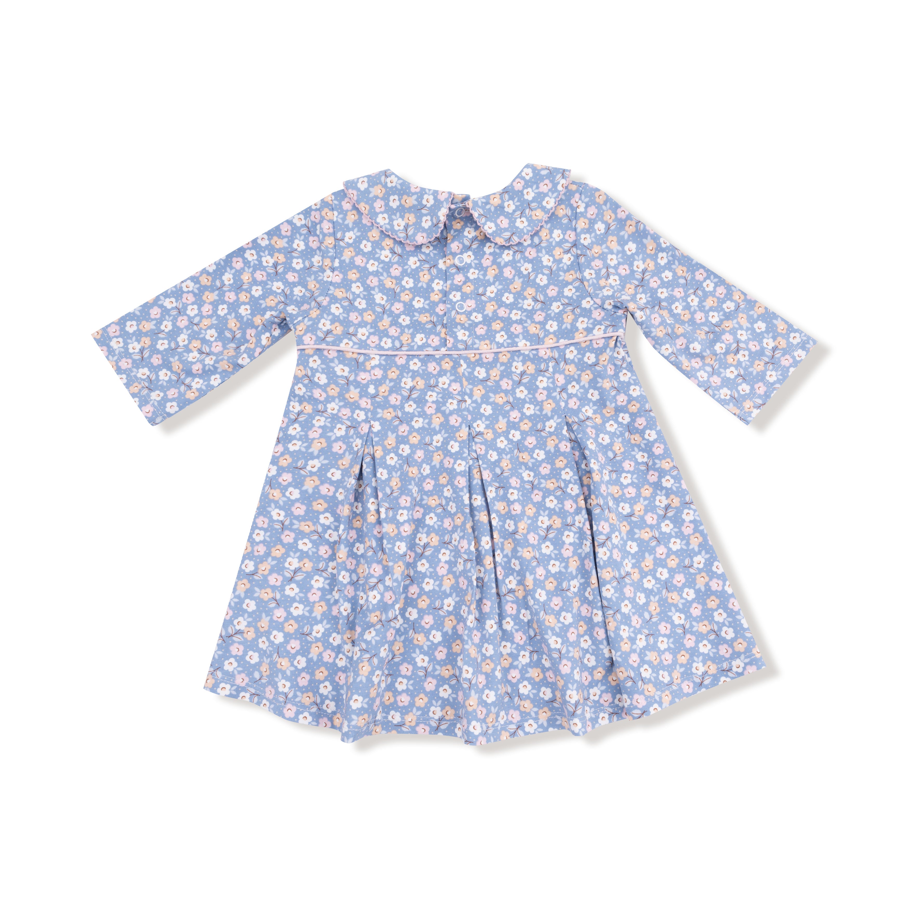 Country Calico Box Pleat Dress W/ 3/4 Sleeve + Peter Pan Collar & Rib Leggings