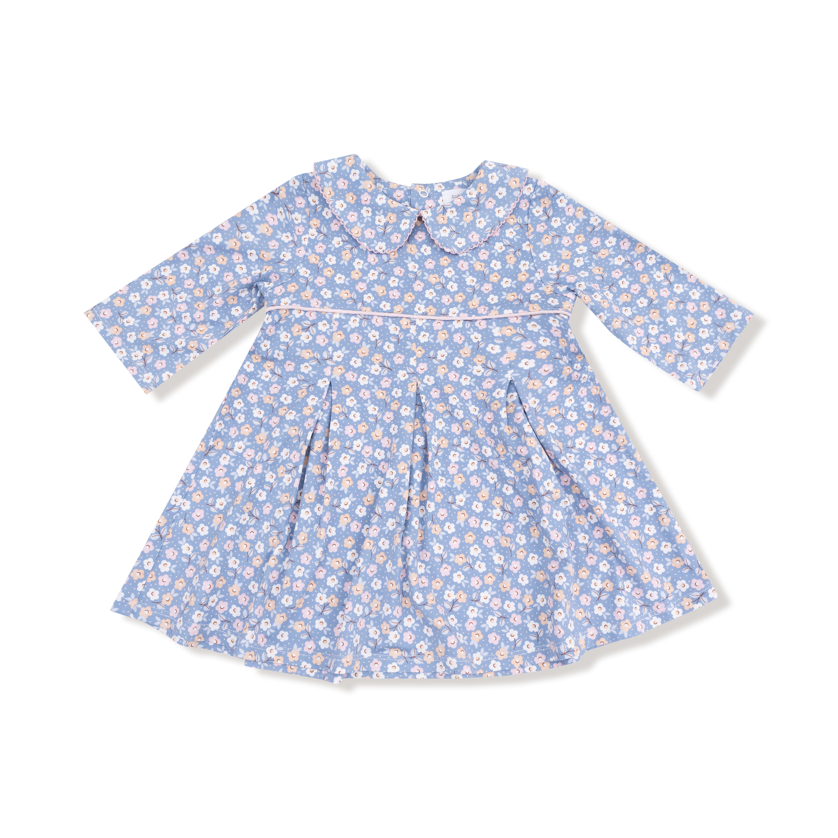 Country Calico Box Pleat Dress W/ 3/4 Sleeve + Peter Pan Collar & Rib Leggings