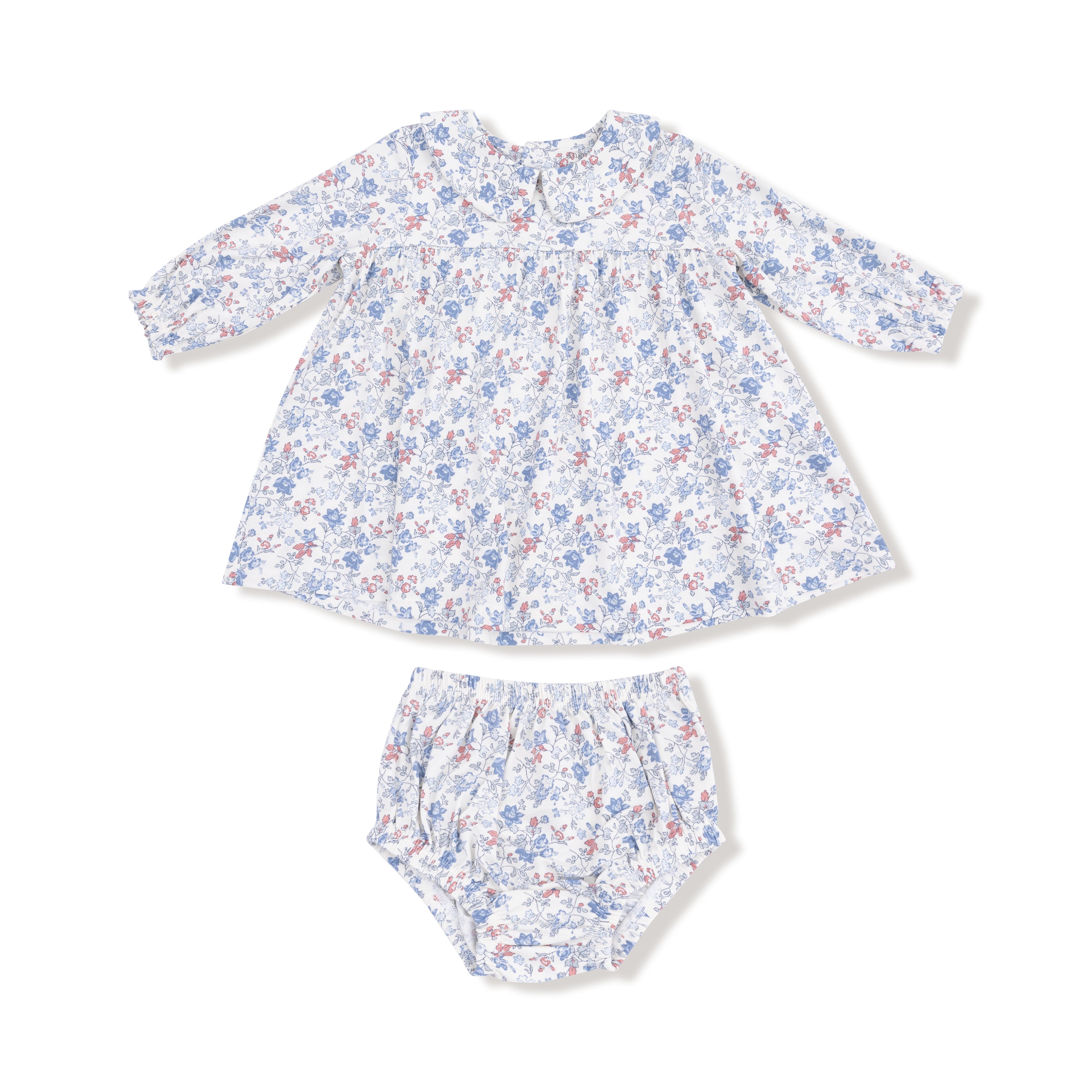 Country Girl Floral LS Peter Pan Collar Dress + Diaper Cover