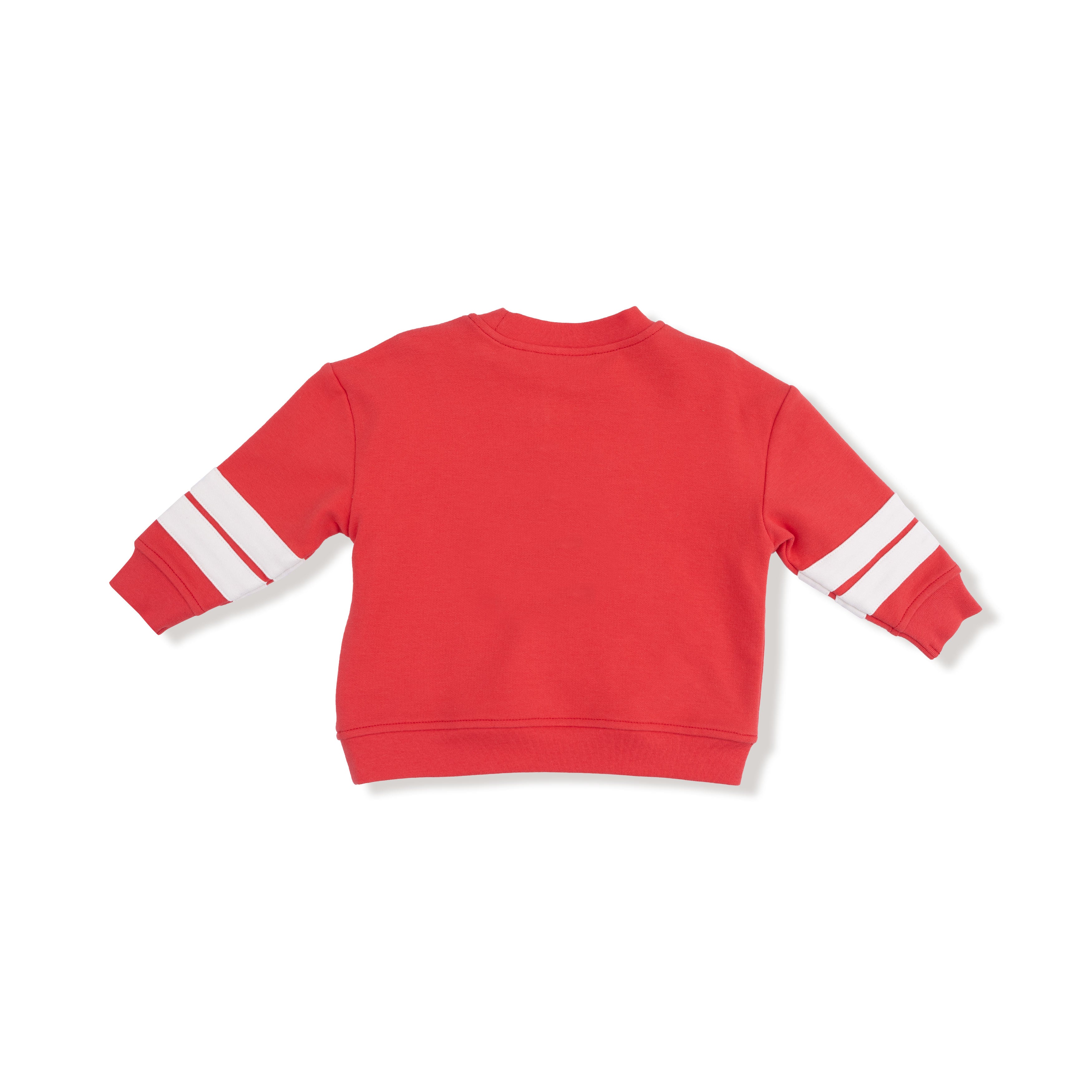 French Terry Sport Varsity Red Cozy Drop Sleeve Sweatshirt w/Varsity Stripes