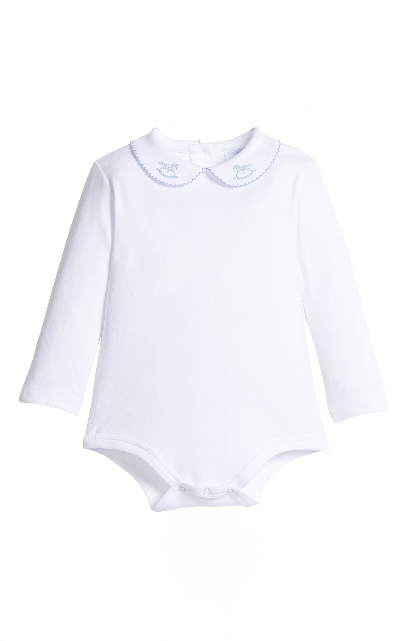 Long Sleeve Pinpoint Onesie - Blue Rocking Horse
