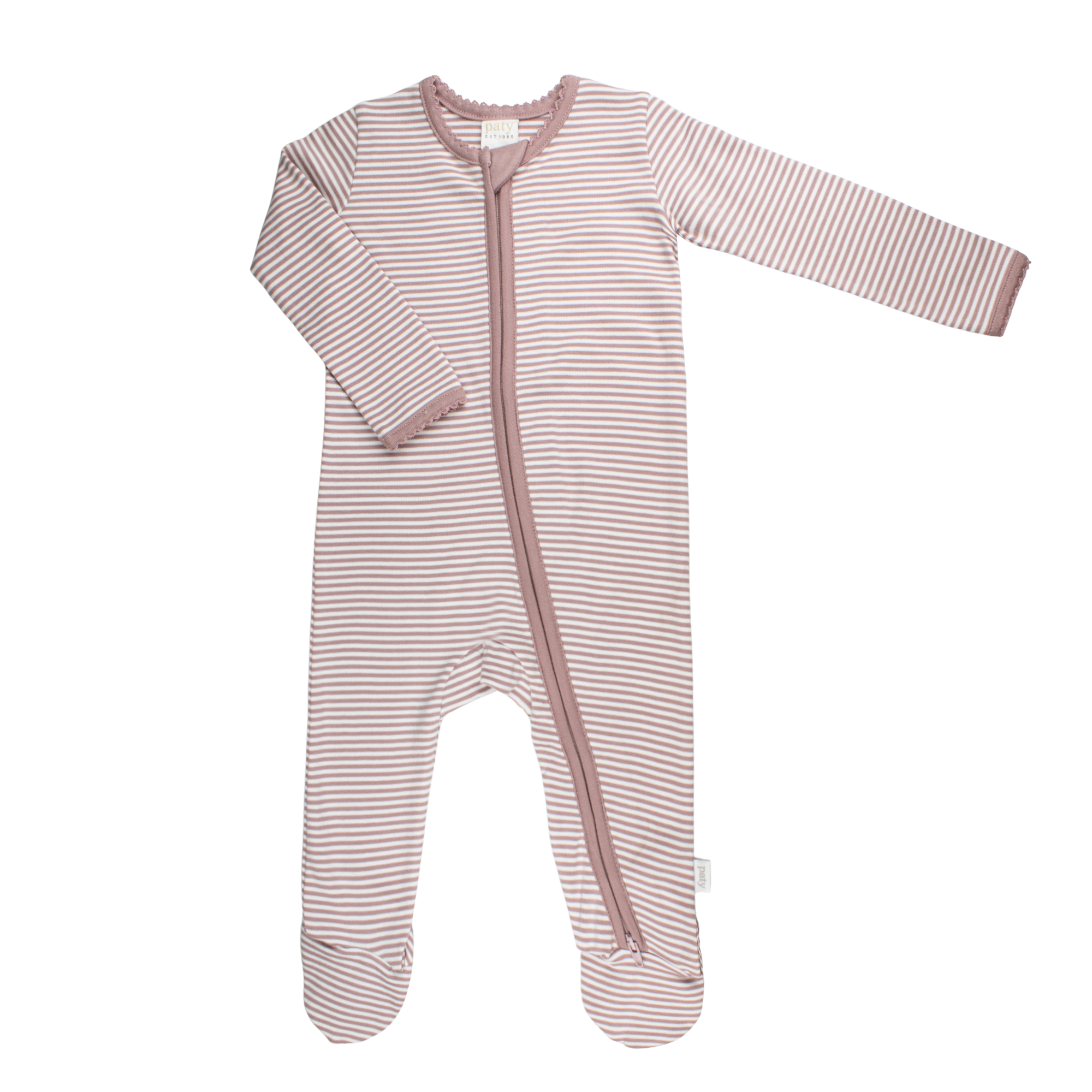 Organic Cotton Zipper Footie: Mauve Stripe