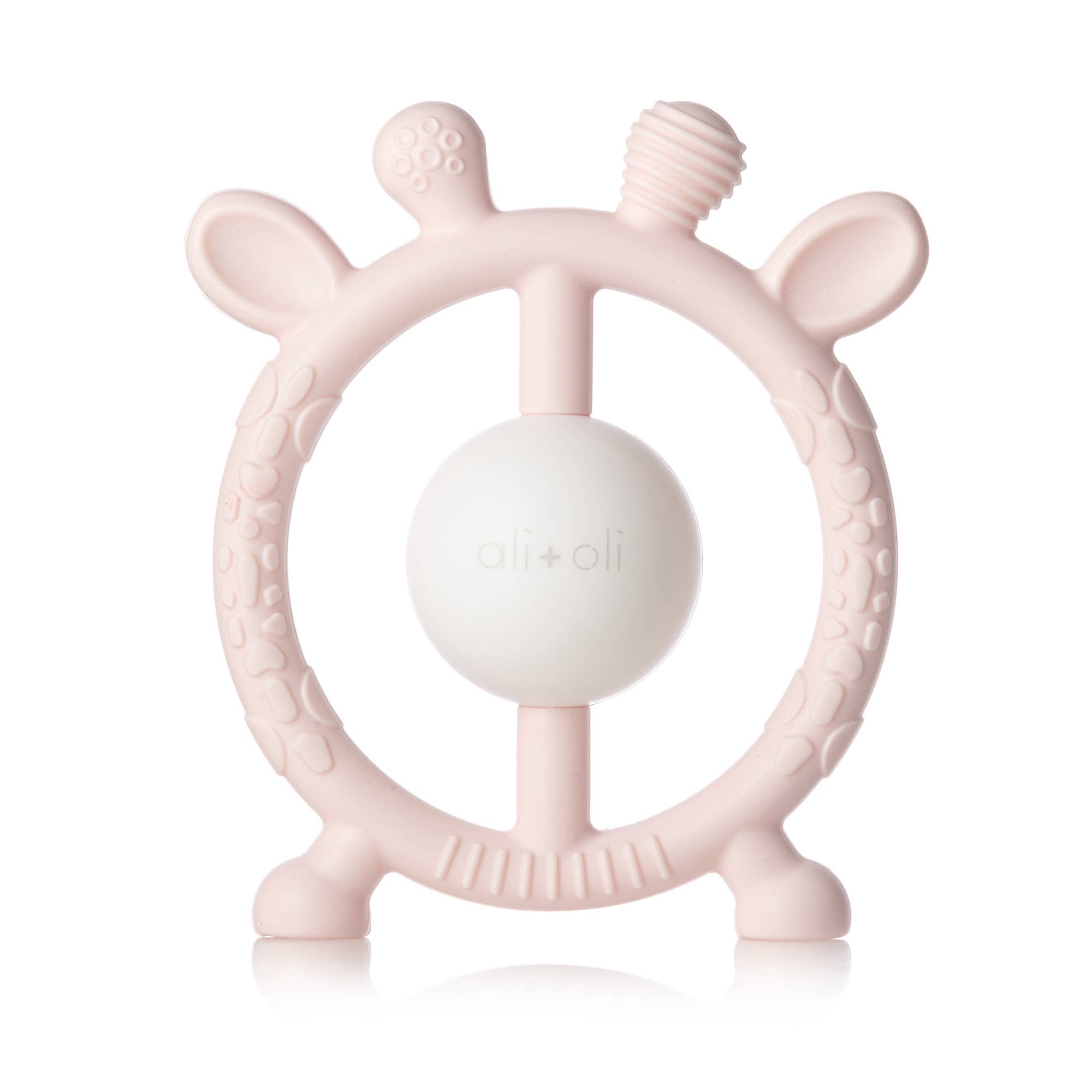 Giraffe Teether & Rattle Food-Grade Silicone Toy: Pink