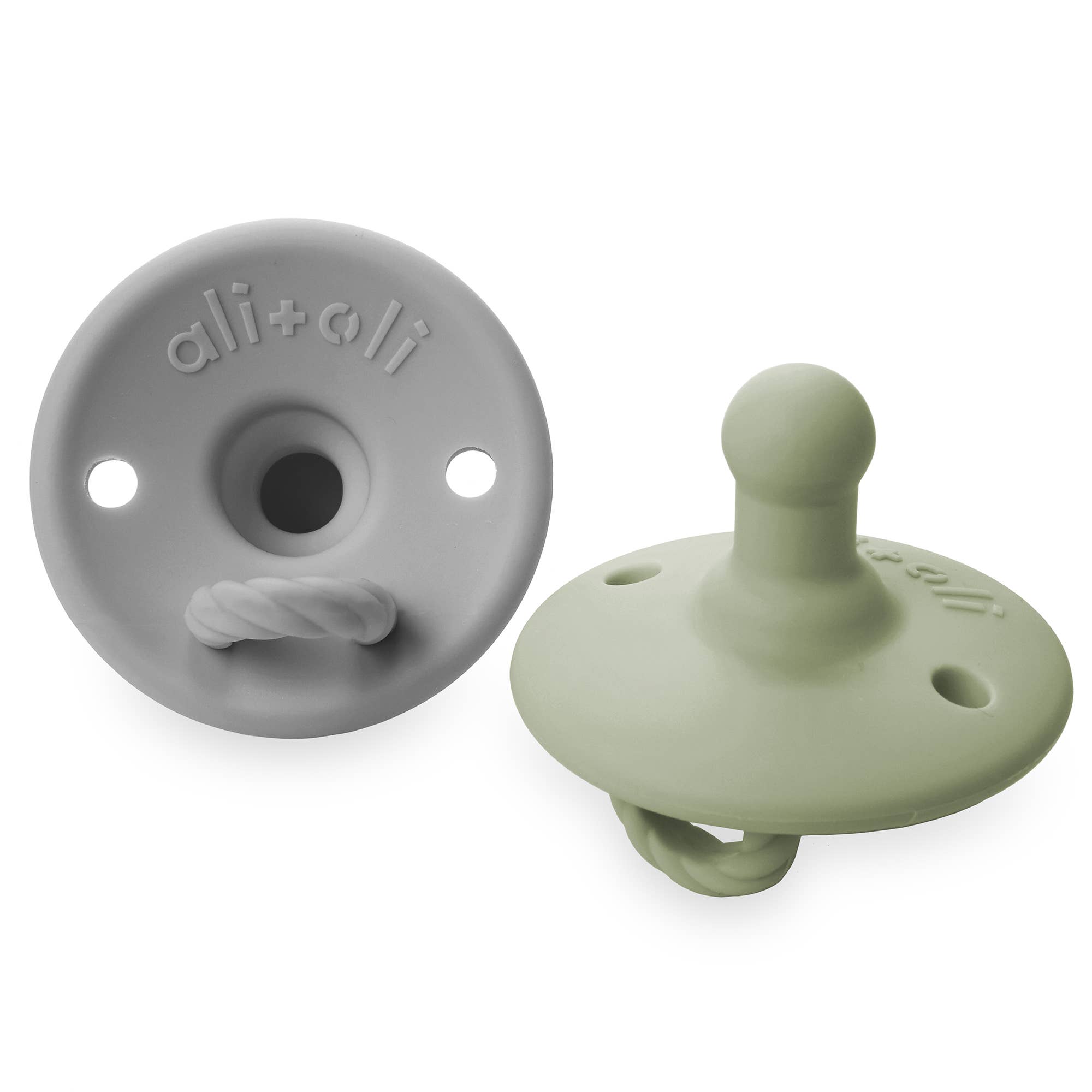 Pacifier Set Round: Grey & Sage
