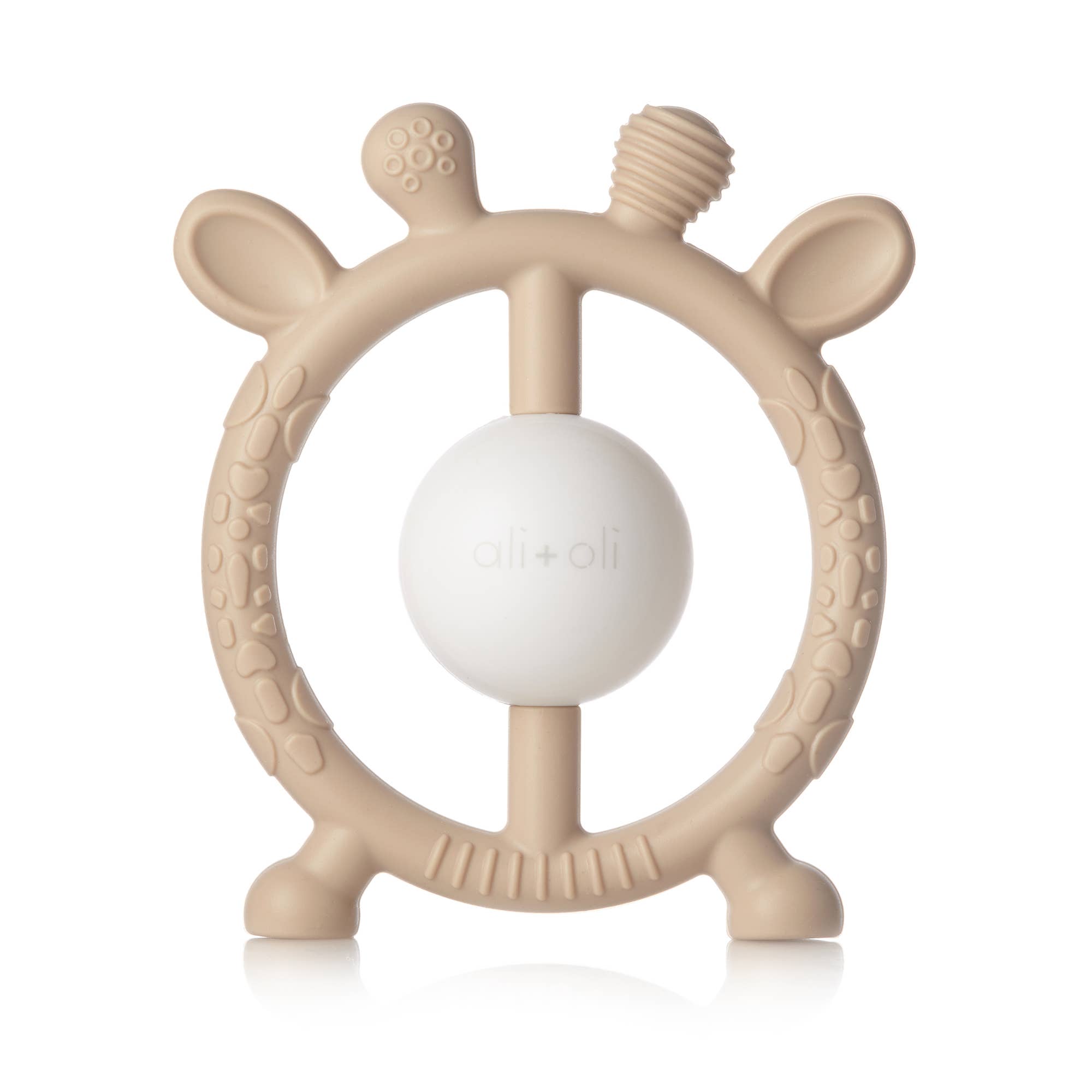 Giraffe Teether & Rattle Food-Grade Silicone Toy: Taupe