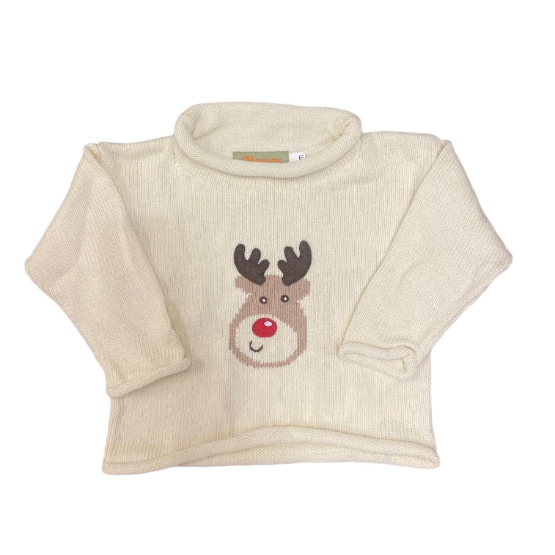 Roll Neck Sweater: Ivory with Rudolph Head