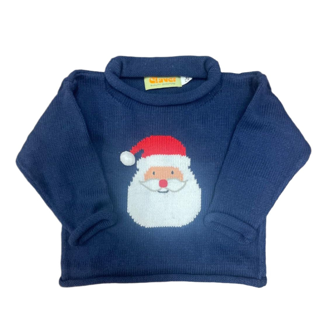 Roll Neck Sweater: Dark Royal with Santa Head