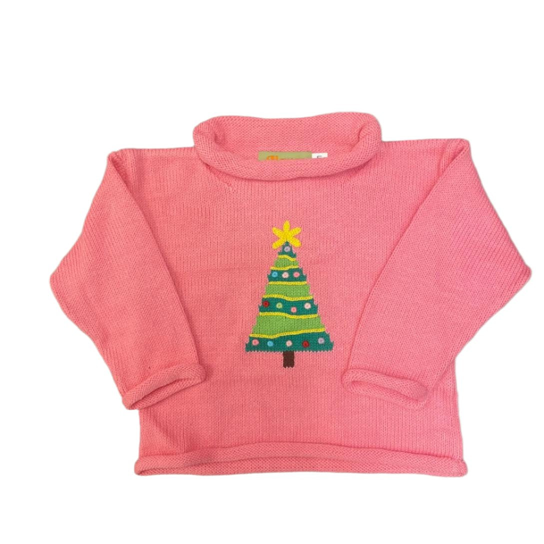 Roll Neck Sweater: Light Bubblegum with Christmas Tree