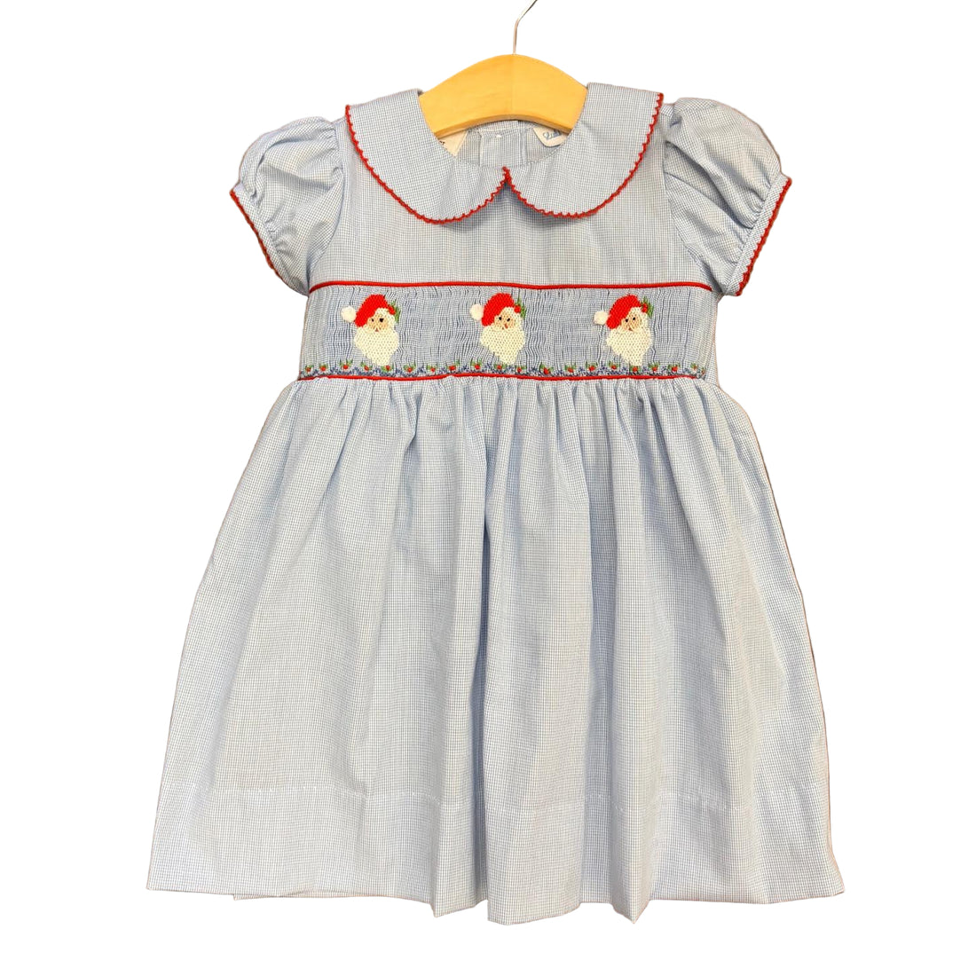 Blue Micro Gingham Santa Smock Waist Dress