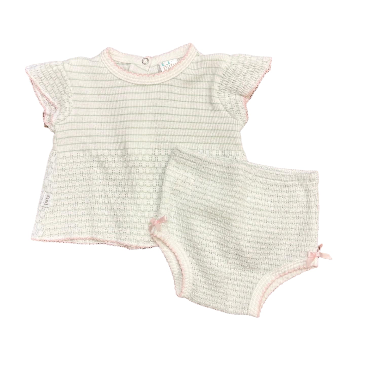 Paty 2-Piece Flutter Sleeve Diaper Set: Mint with Pink Trim