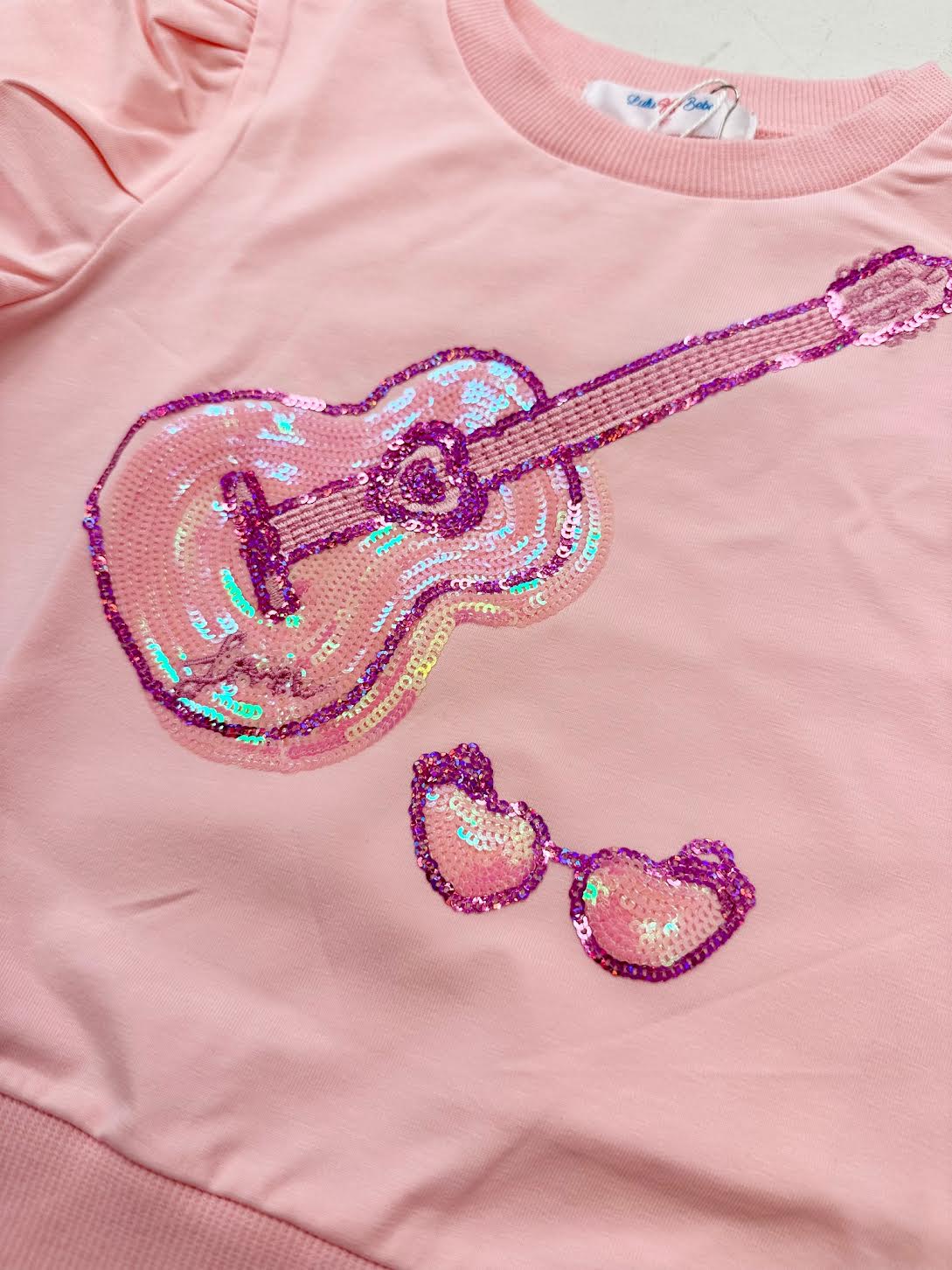 Light Pink Guitar Sequin LS Puff Sleeven