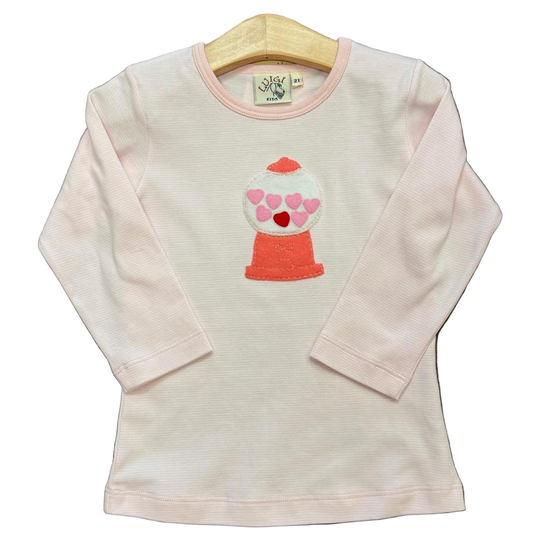 Light Pink/White Stripe LS Girls T-Shirt with Gumball Machine/Hearts Applique