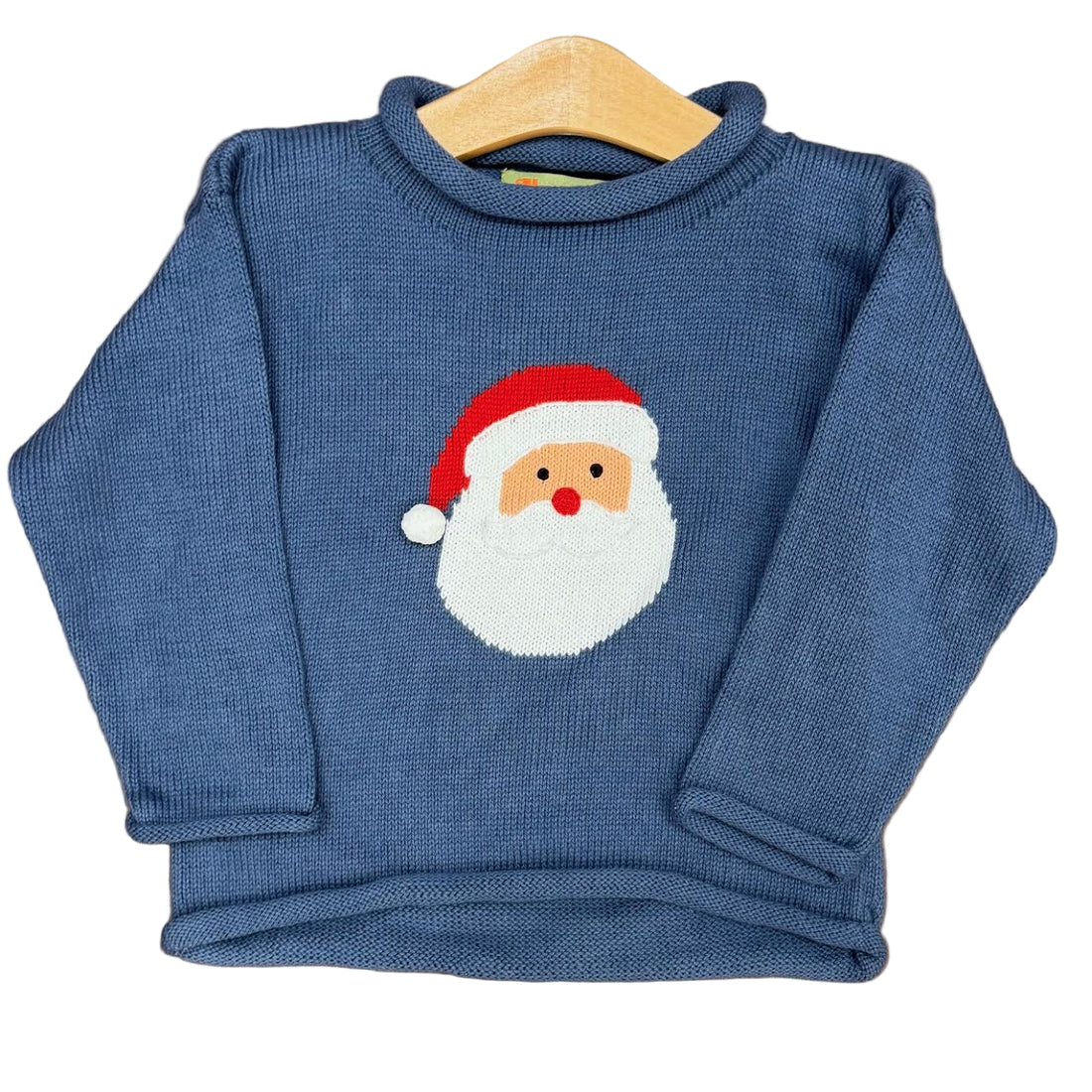 Steel Blue Roll Neck Sweater with Santa Face